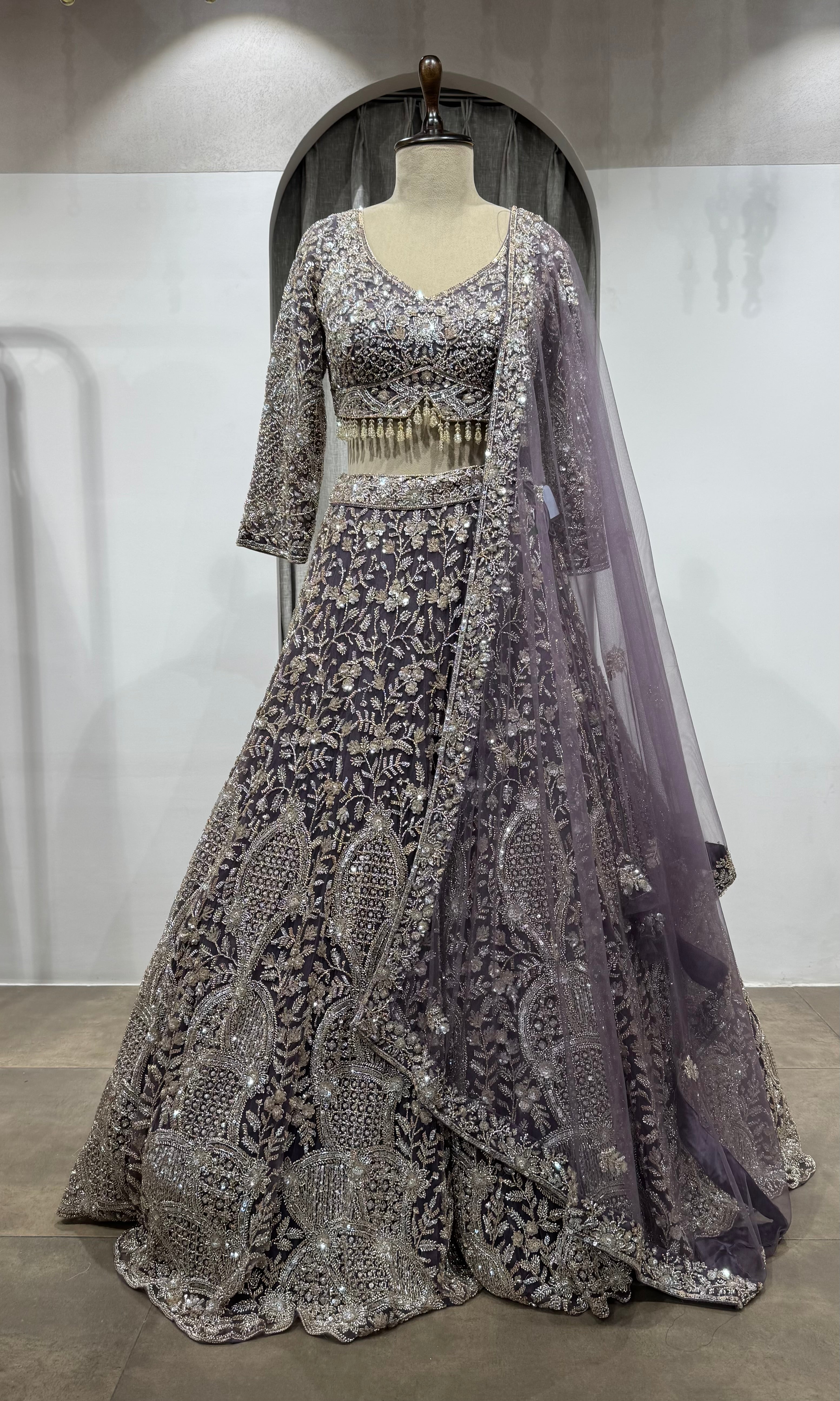 Light Purple Sequin Embellished Bridal Lehenga
