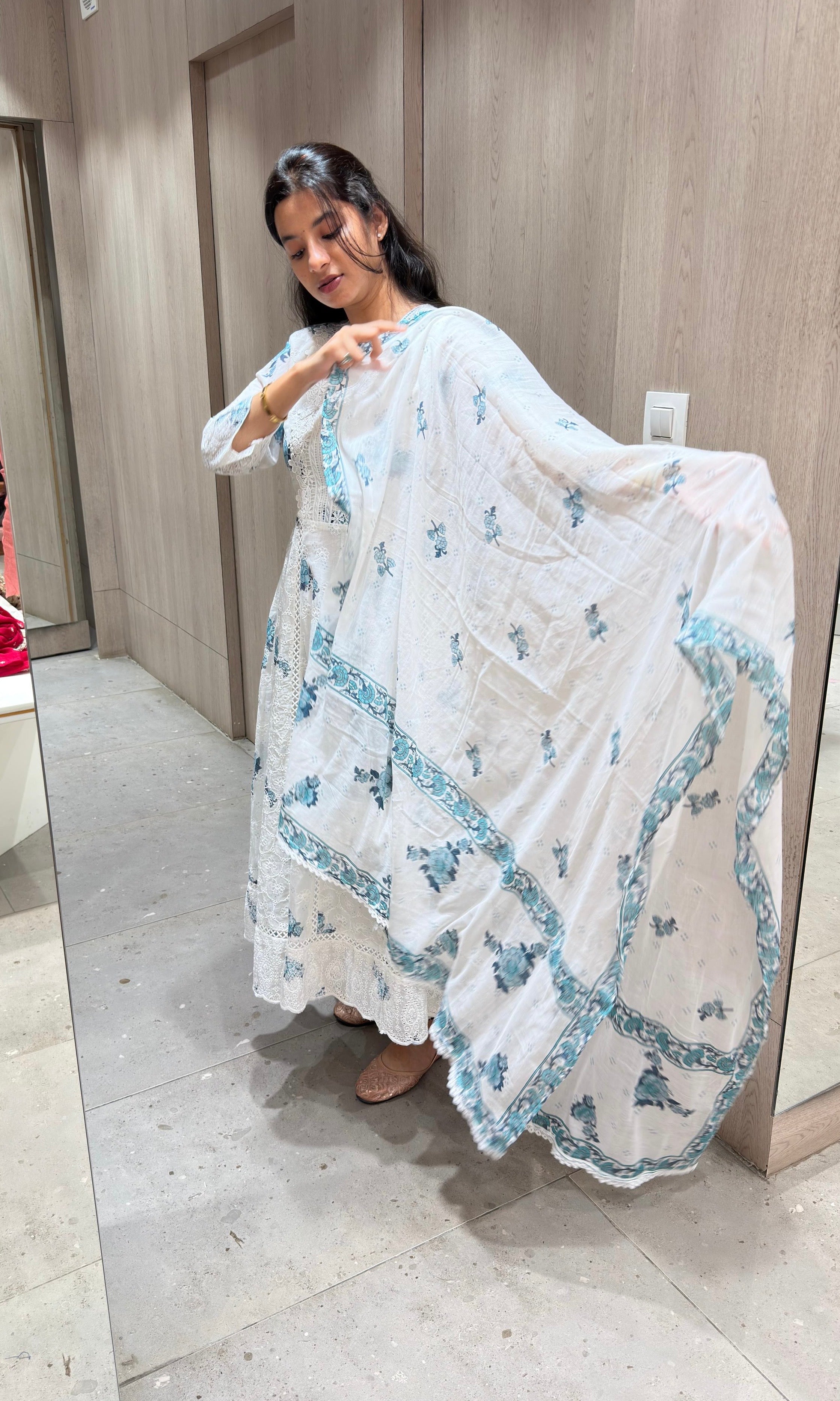 Blue floral motifs chikankari kurta set