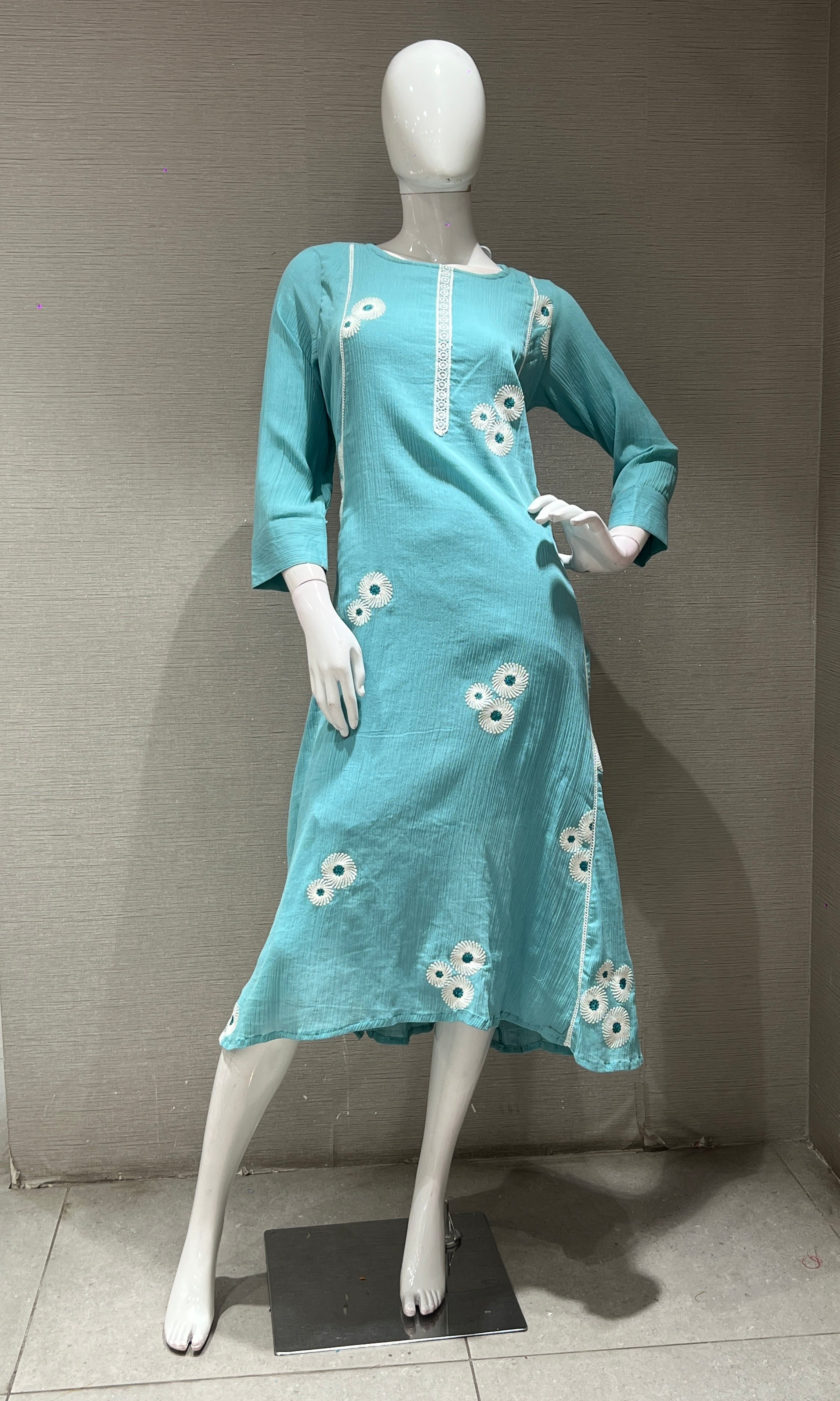 Sea Blue FLORAL KURTI TOP