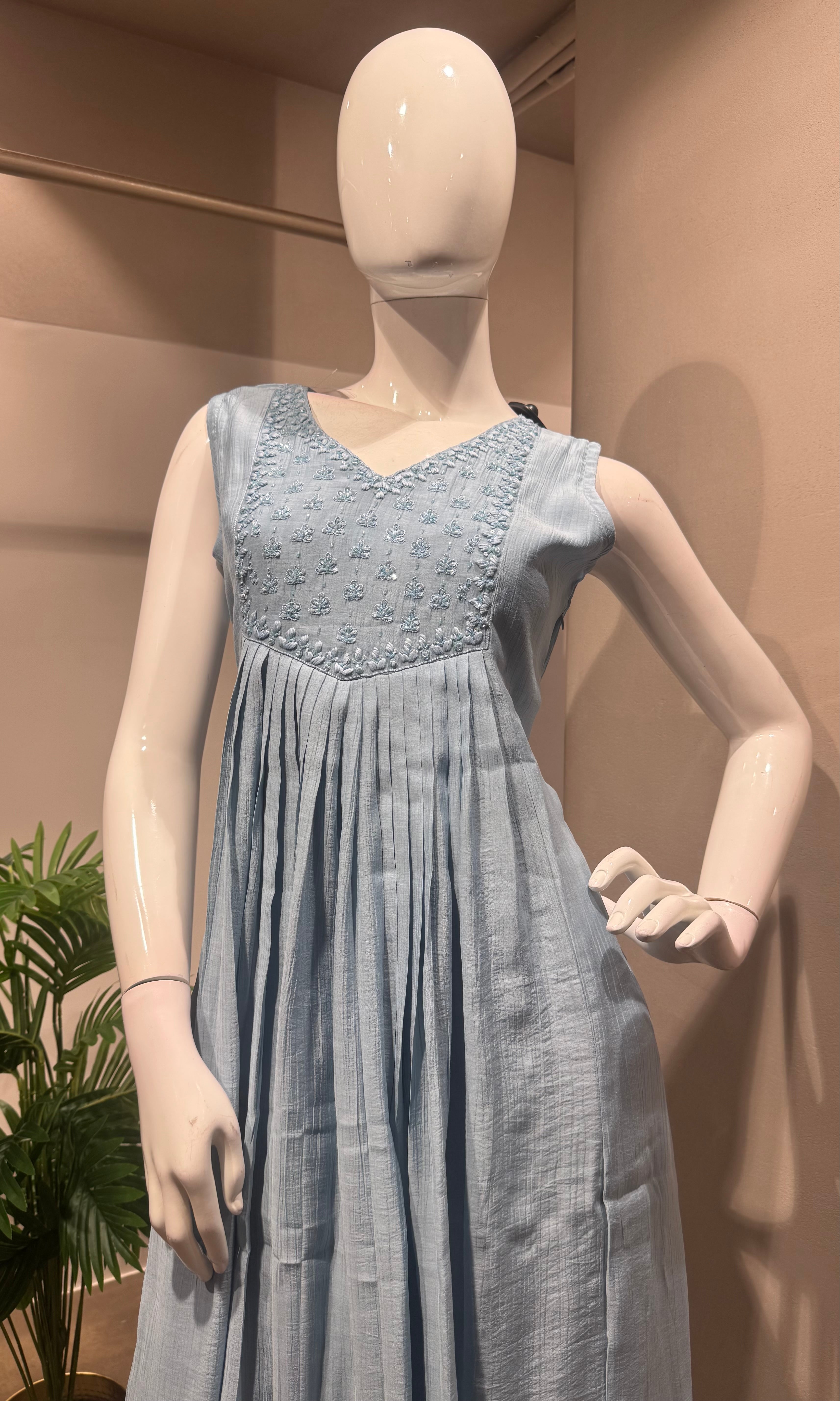 blue embroidered anarkali kurta set