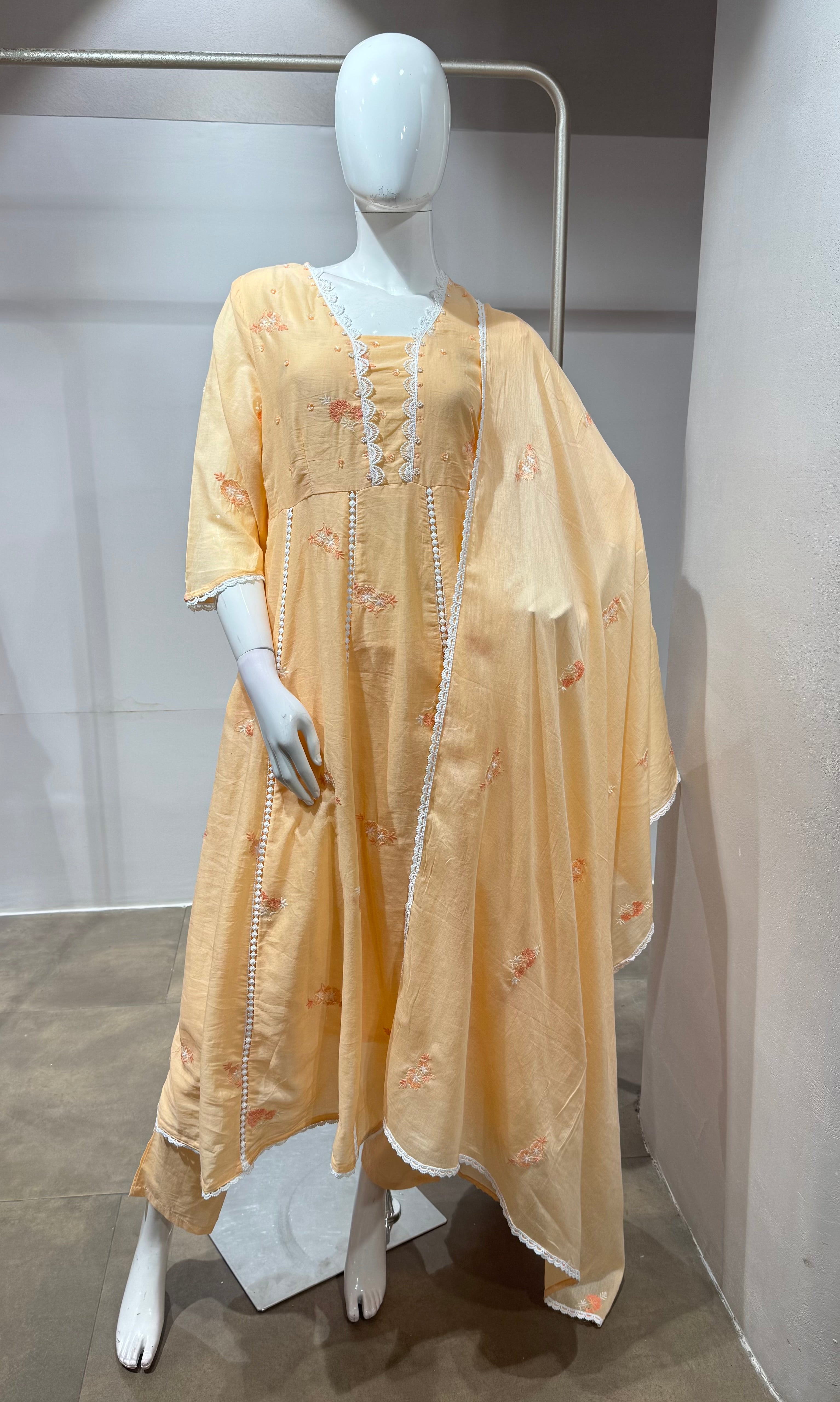 Peach Floral embroidered a line set