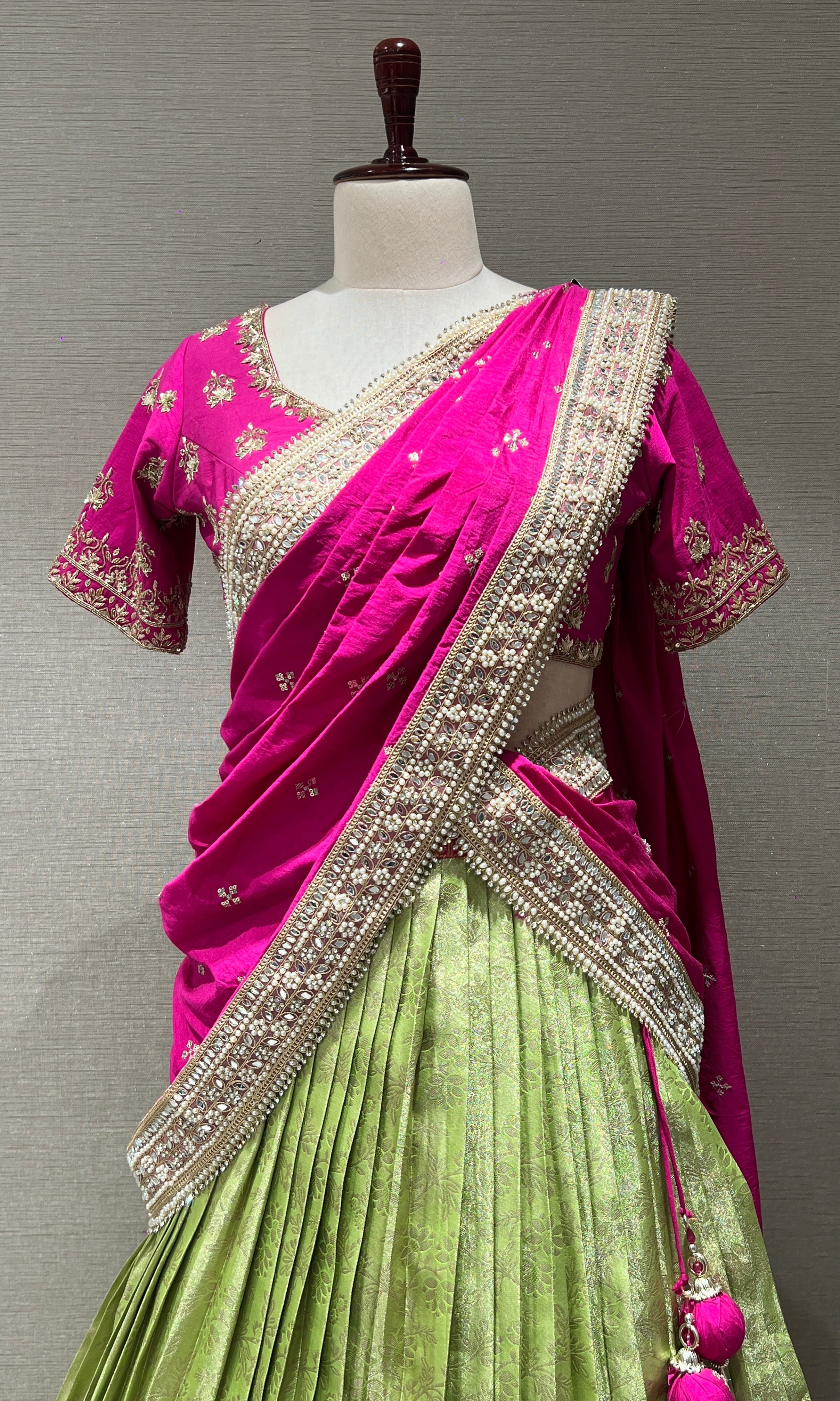Rani pink pattu Lehenga