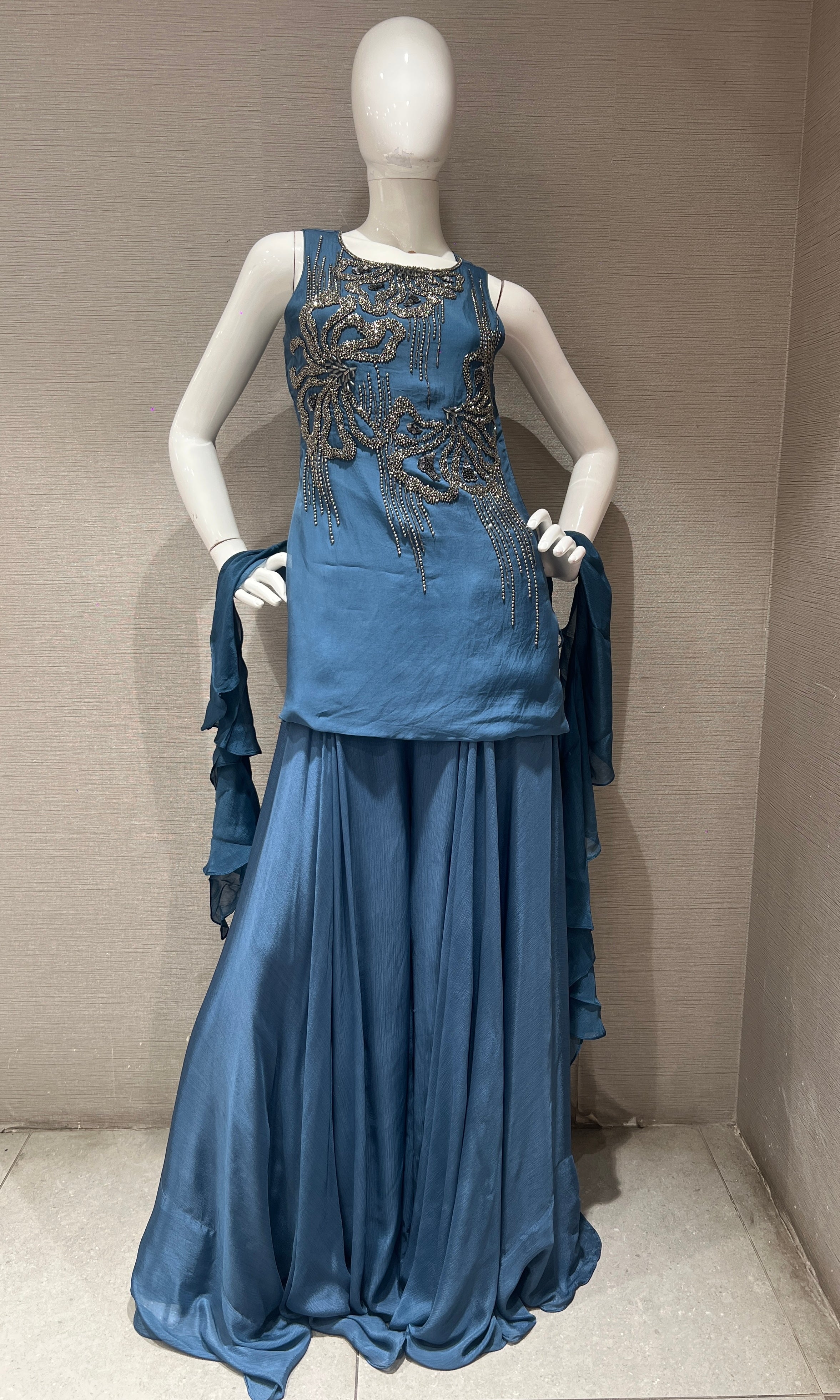 Dusty Blue Georgette Embellished Palazzo set