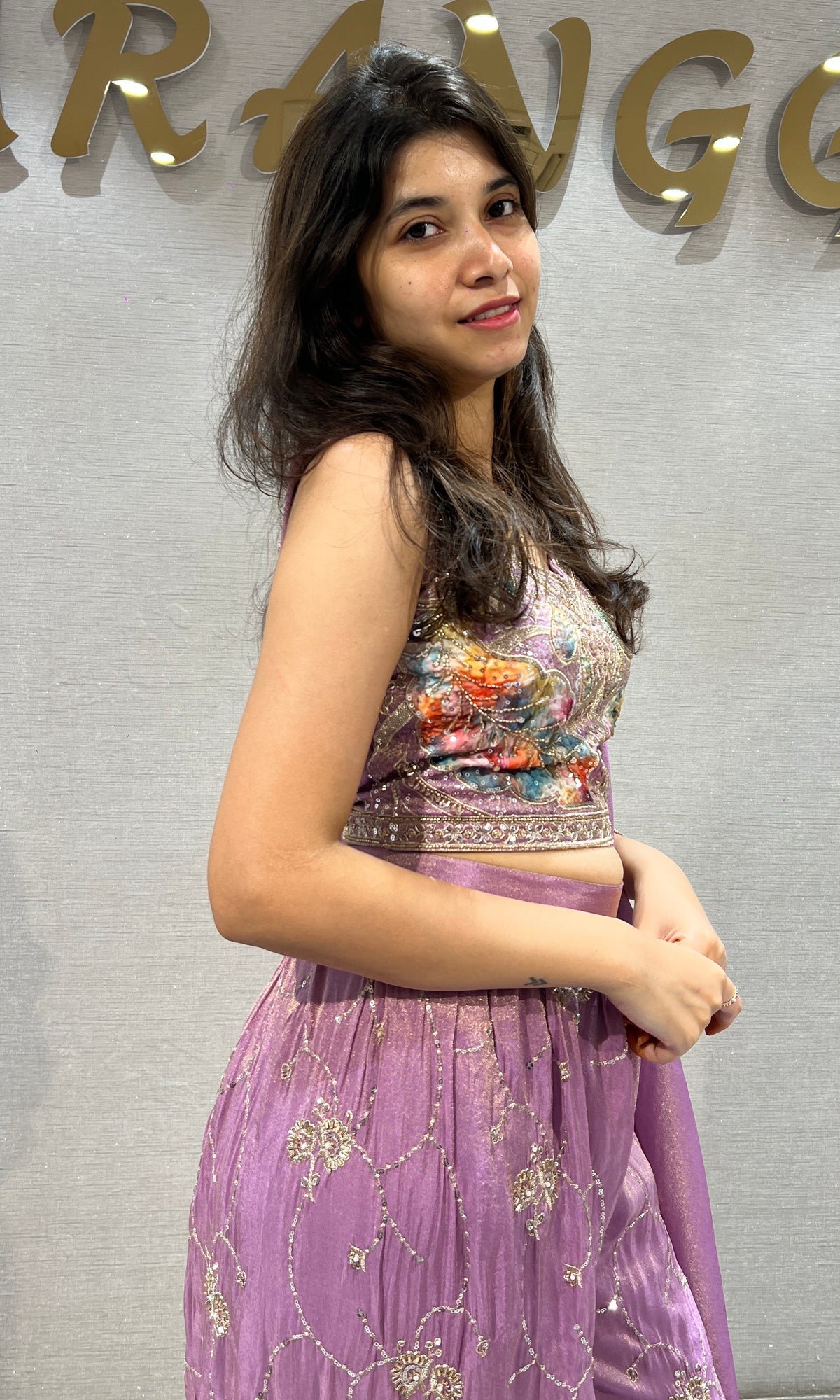 Lavender Multi Floral Embroidered Palazzo Set