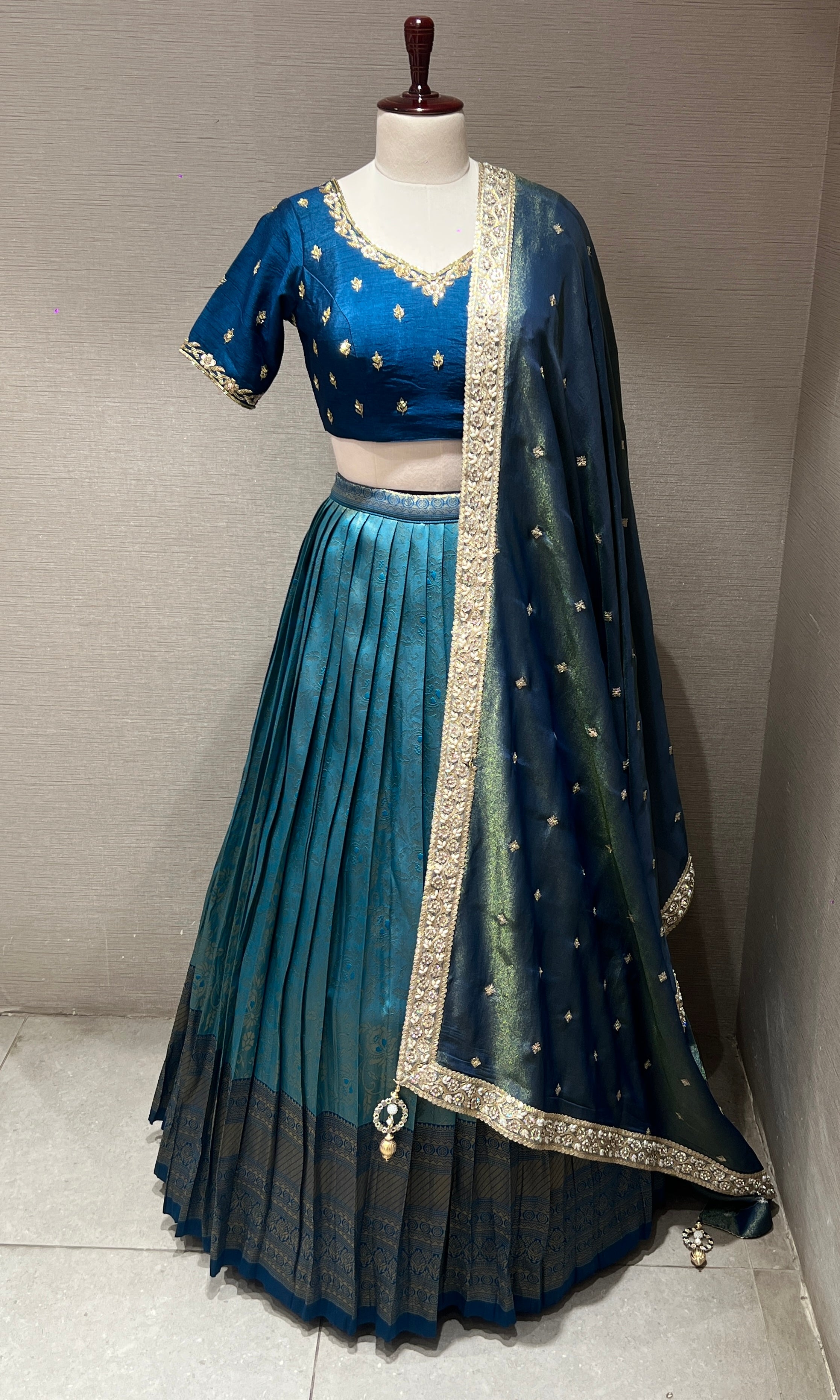 Light blue pattu Lehenga