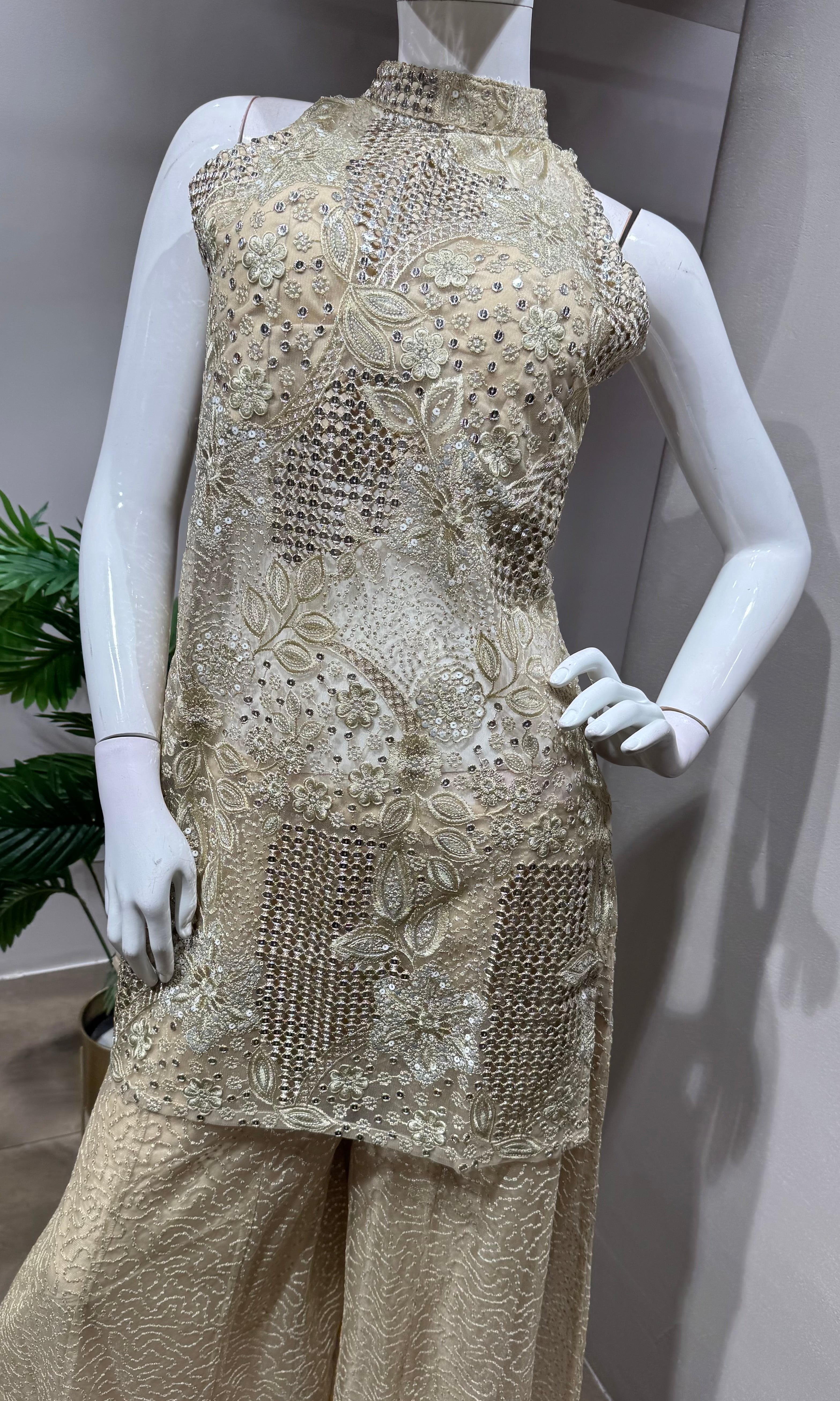 Gold Crystal Embroidered Sharara Set