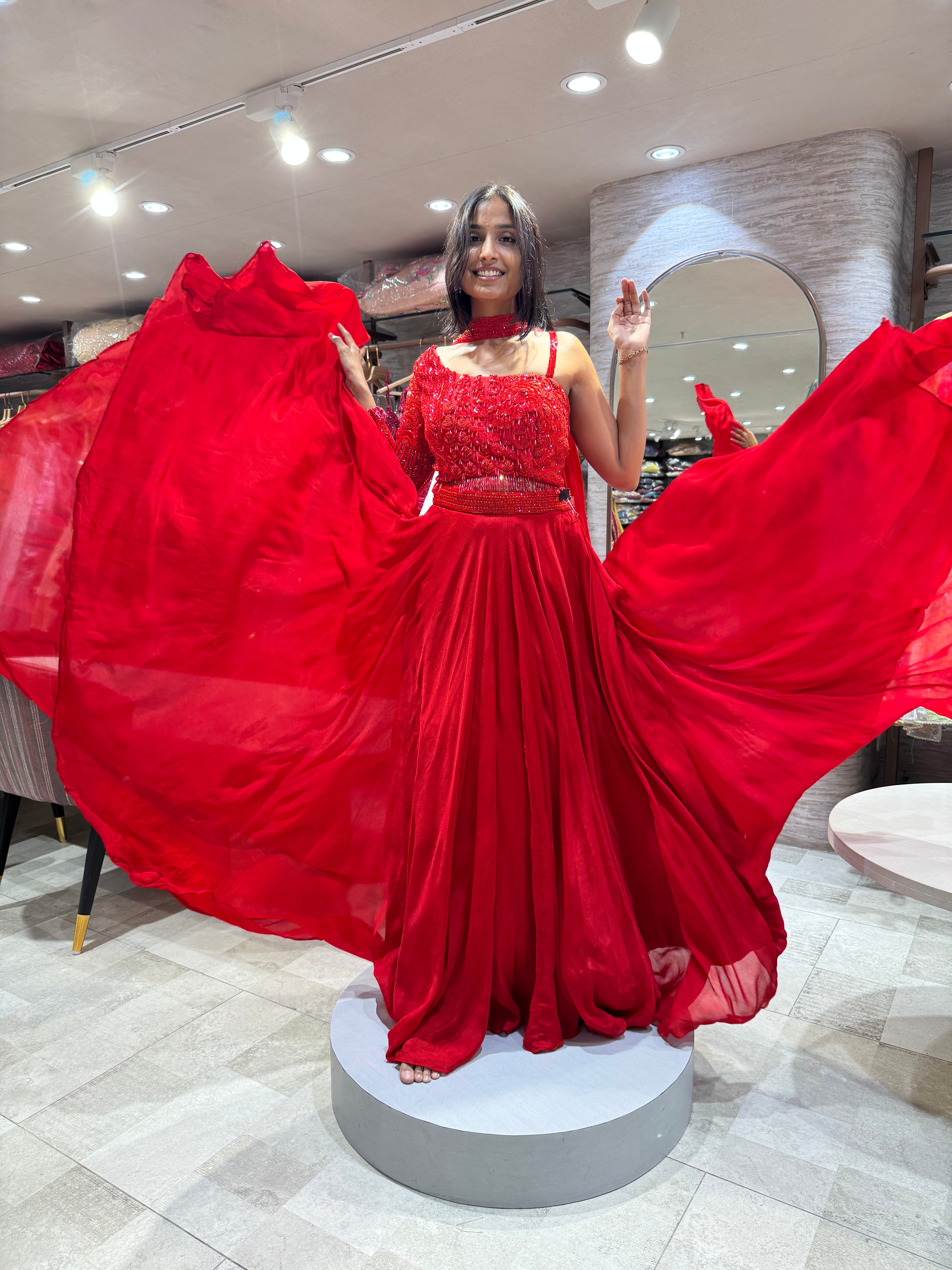 Red EMBELLISHED LEHENGA