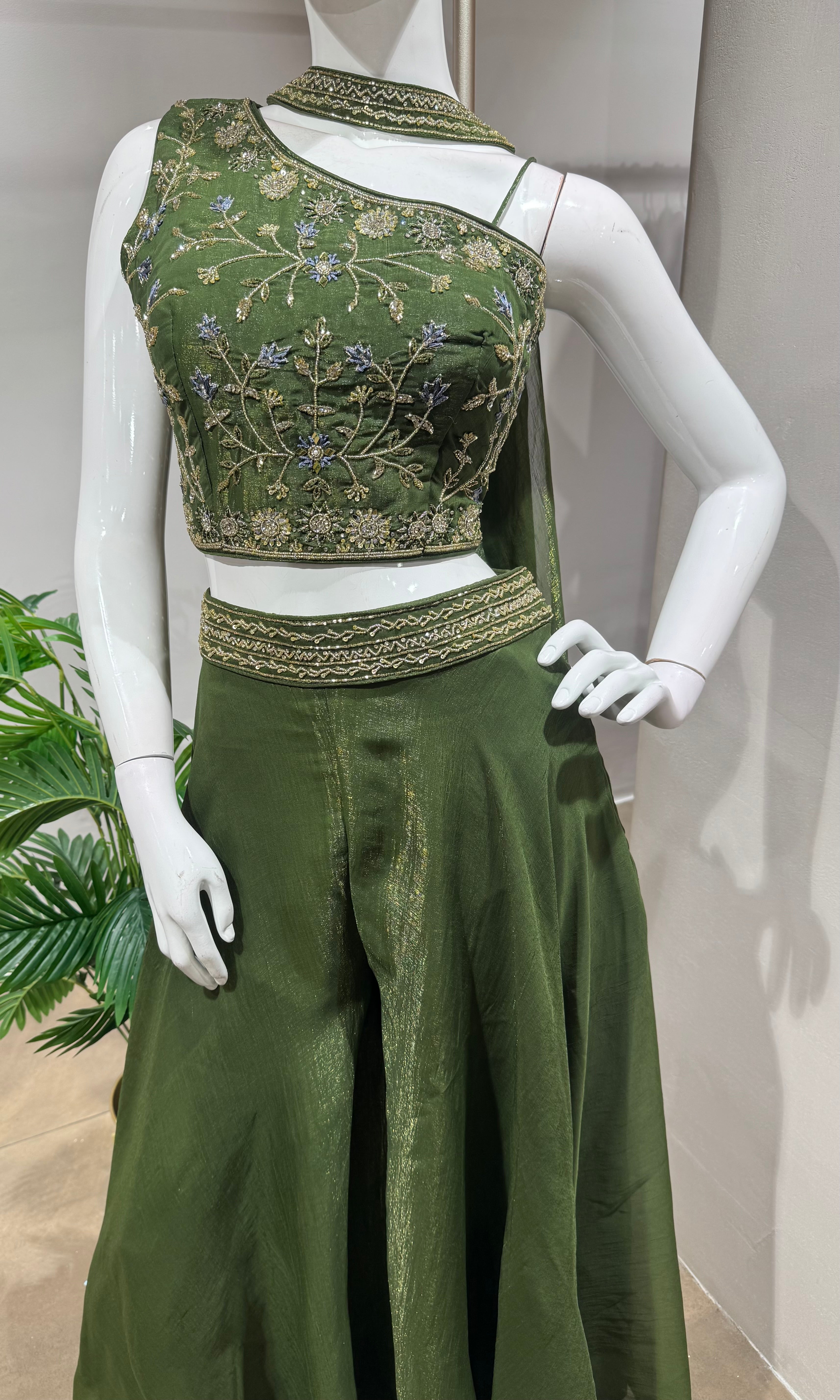 Green Embroidered Indo Western Palazzo Set