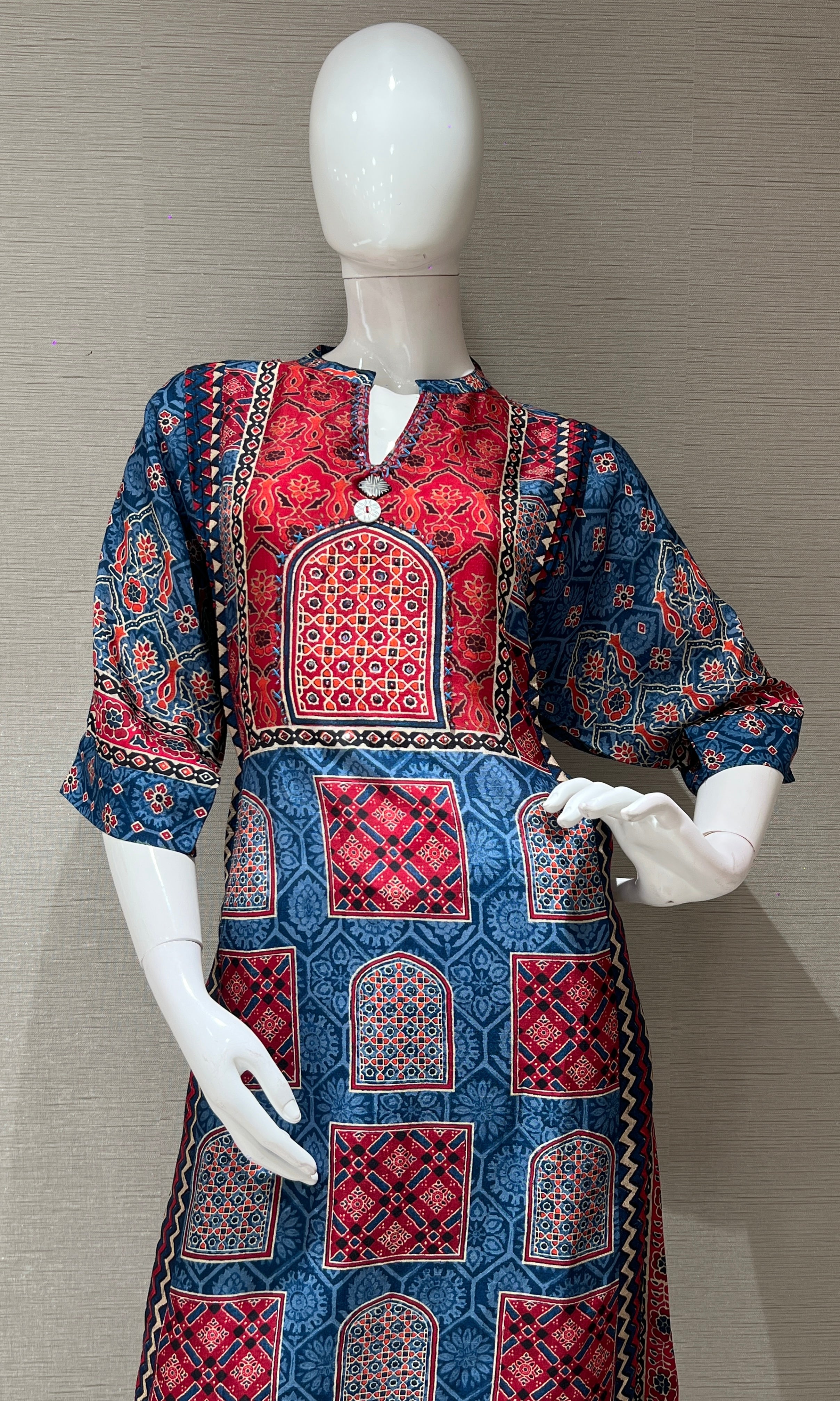 Red and Blue Art Print Kurti Top