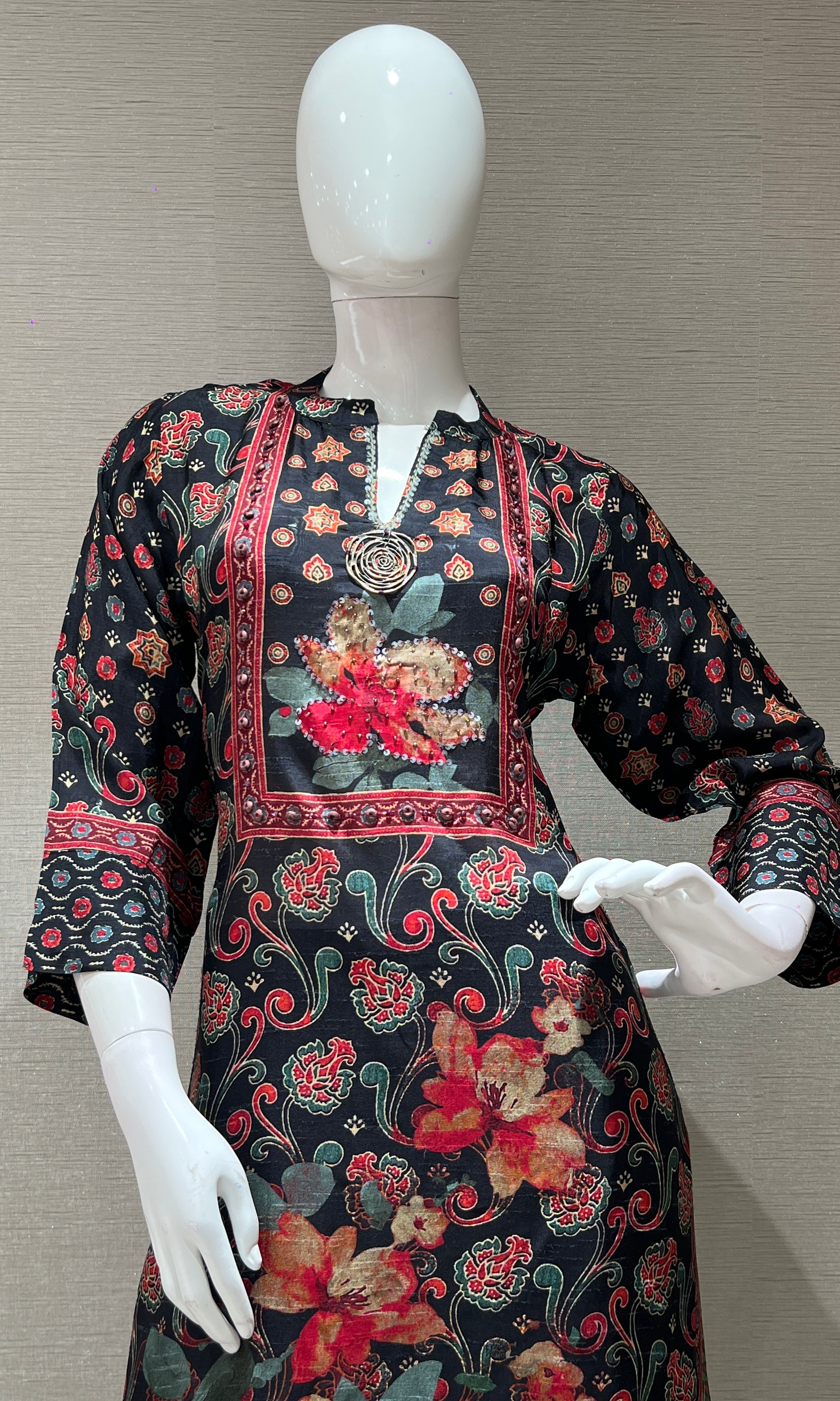 black floral printed kurta set with palazzo pants