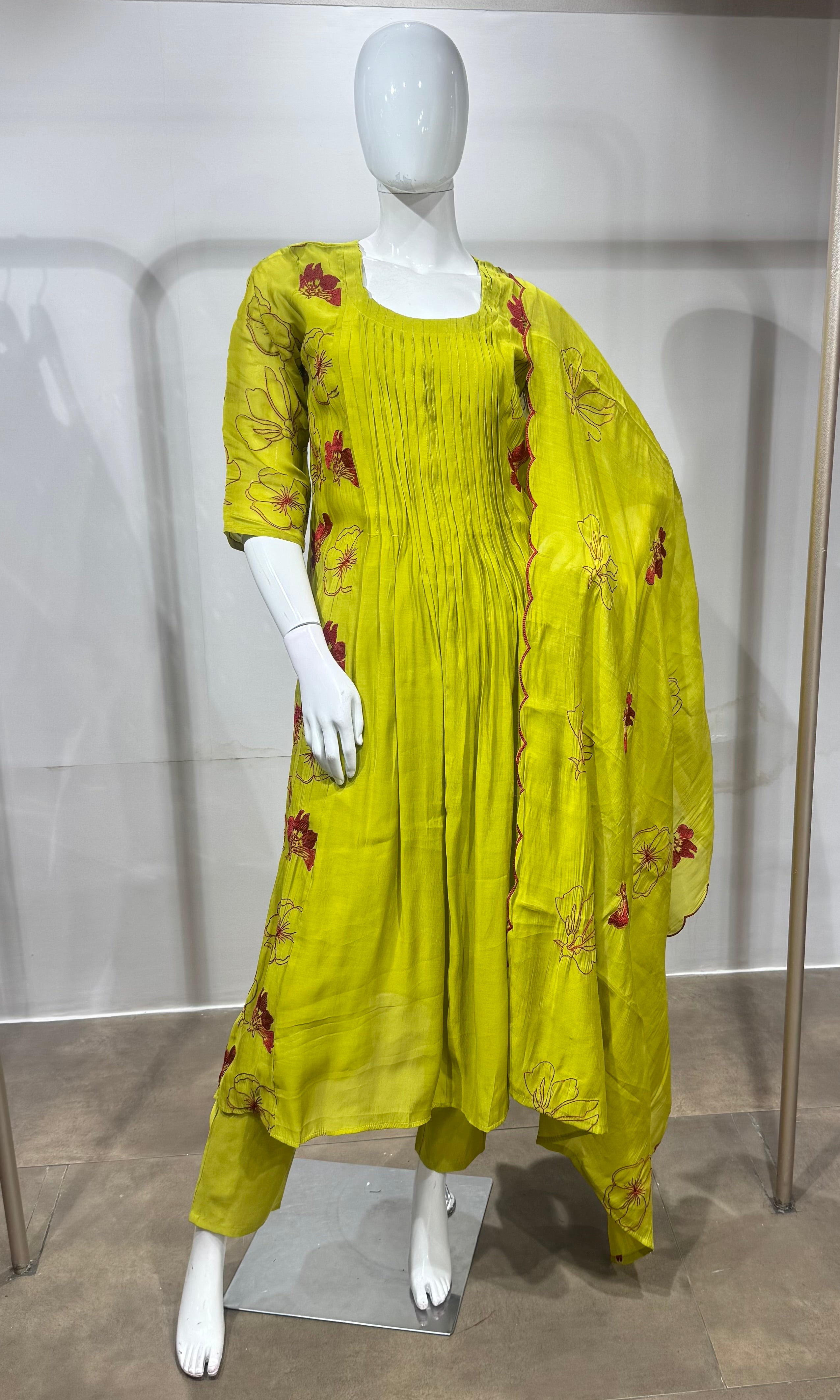 Lime Green Embroidered Kurta Suit Set