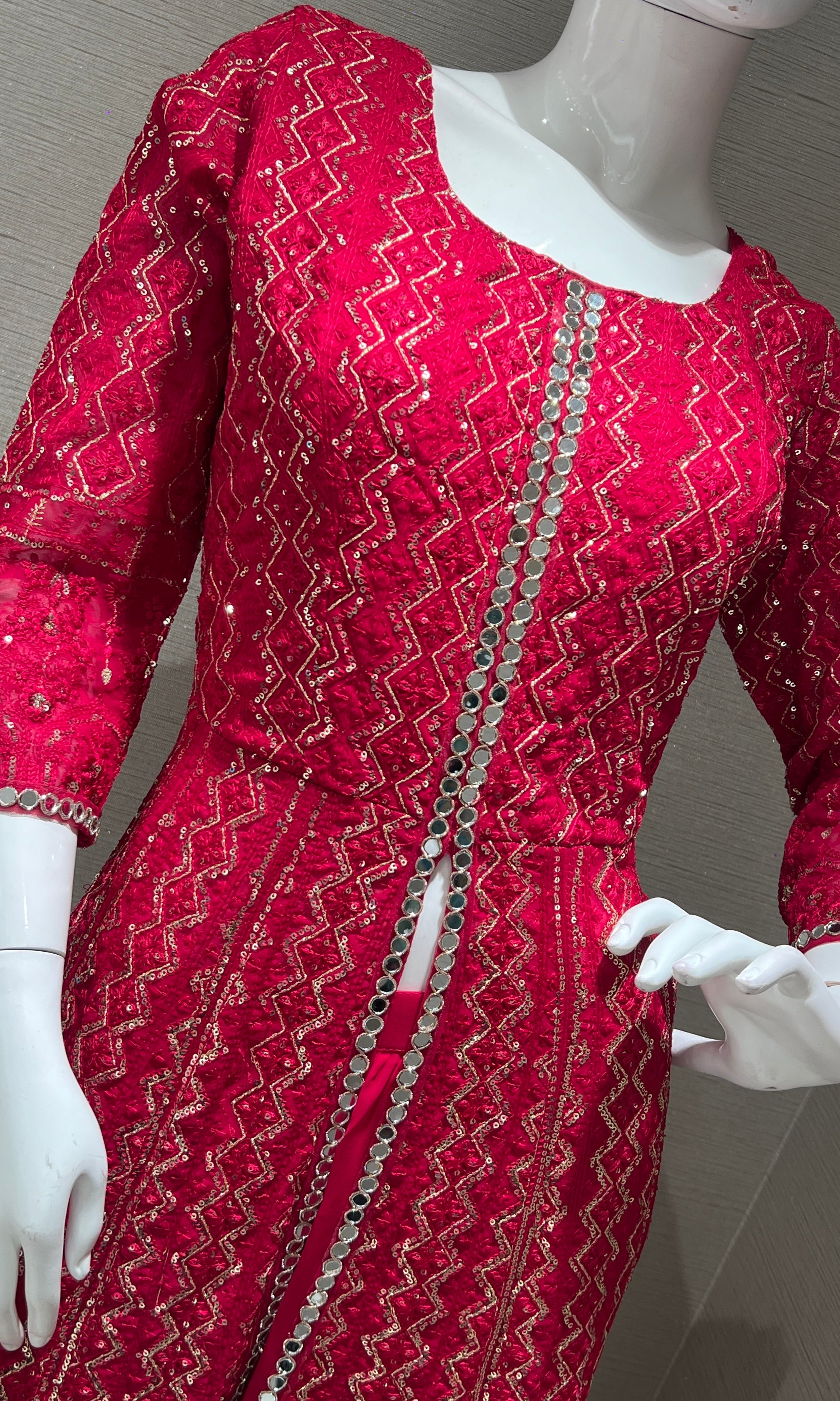 Pink front slit Anarkali with palazzo pants