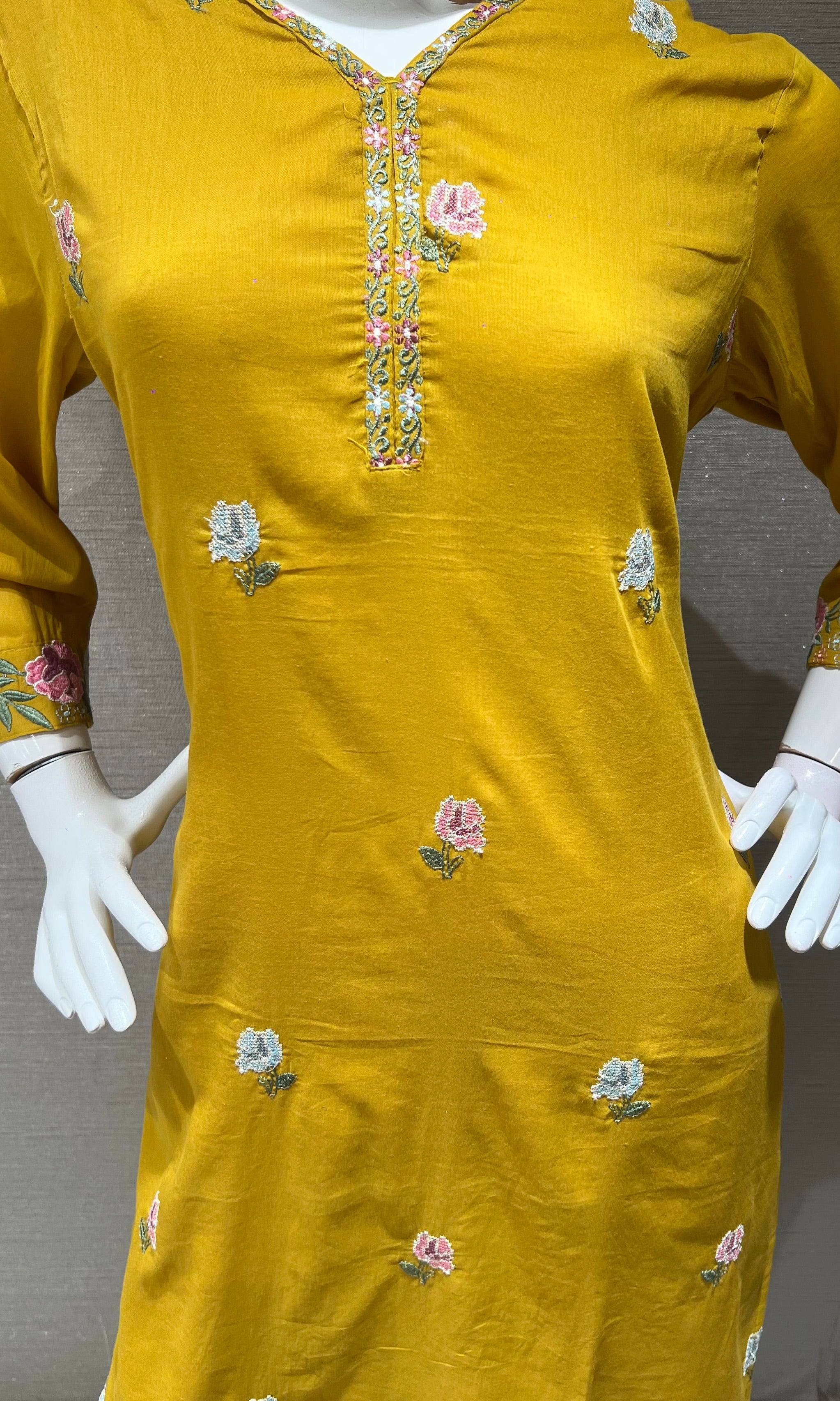Yellow Floral Embroidered Kurta set with Dupatta