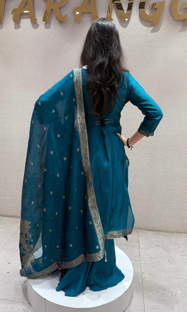 Peacock blue front silt Anarkali