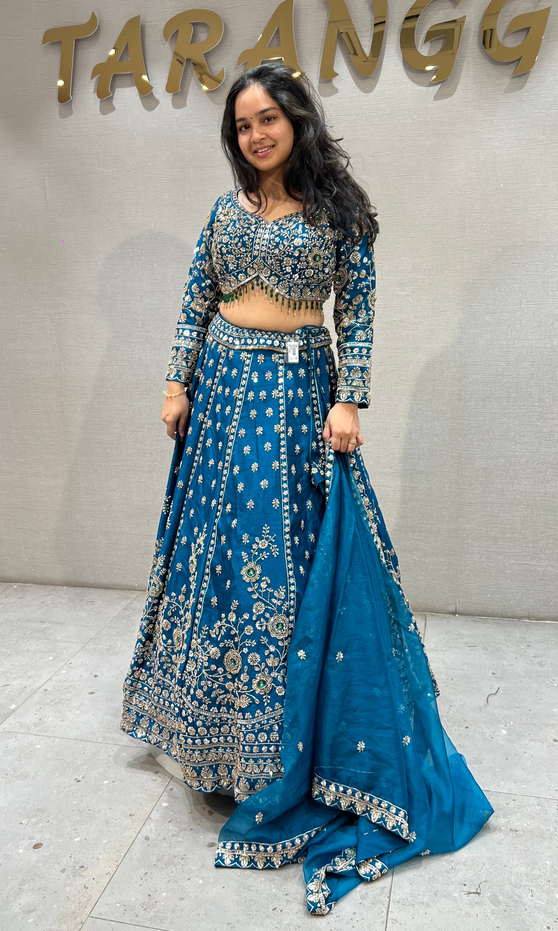 Blue Embroidered Lehenga Choli Set with Net Dupatta
