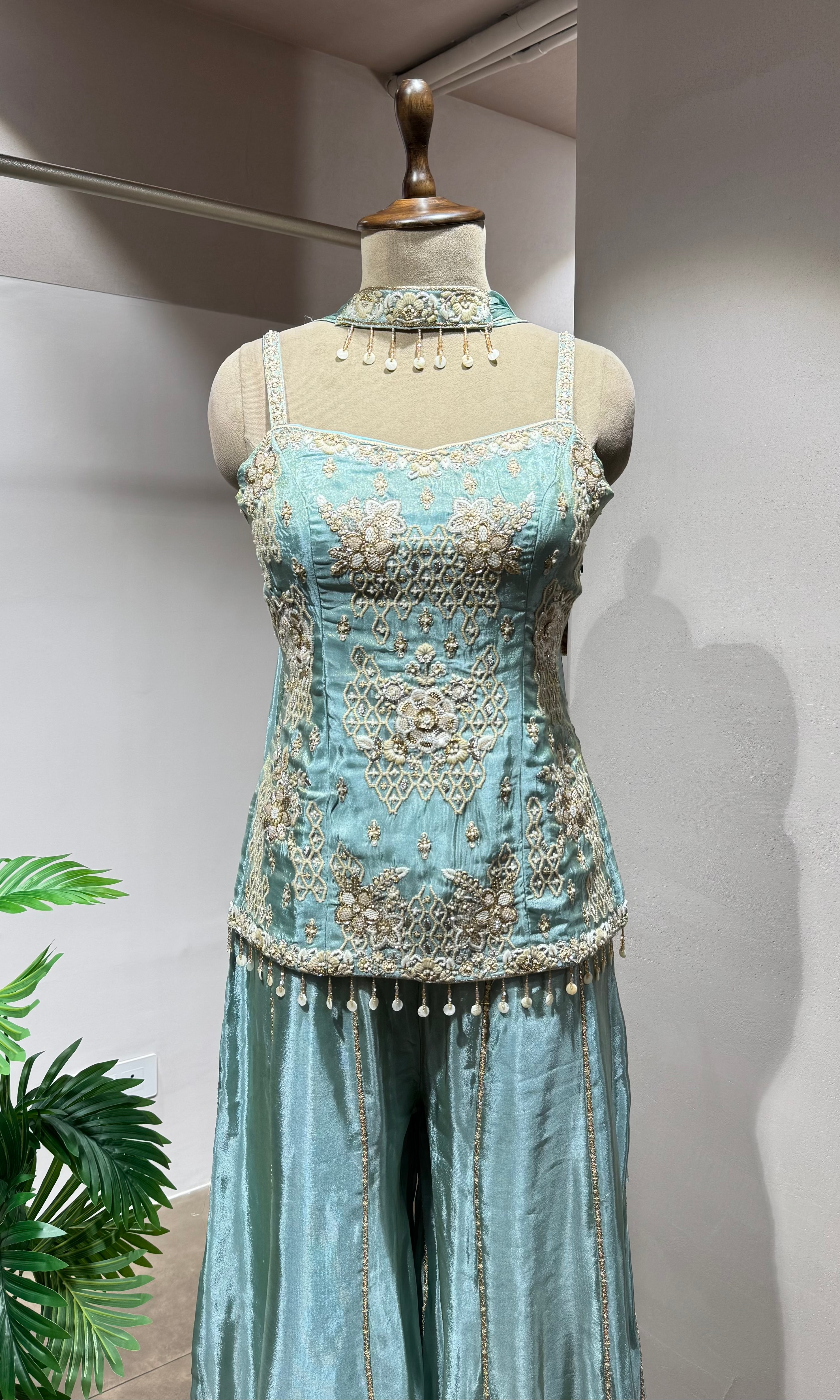 Sea blue GOLD ZARI WORK PALAZZO SET