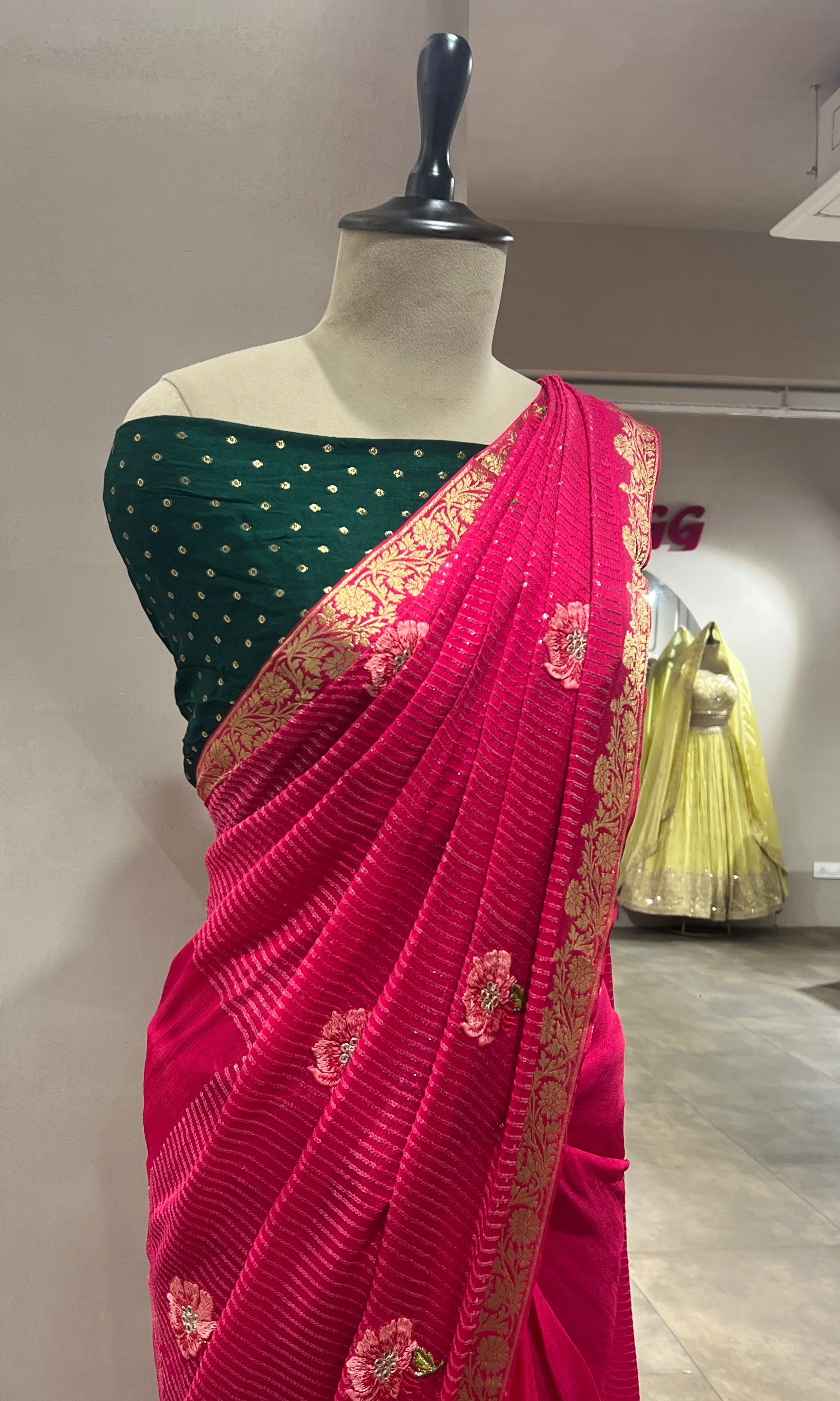 Rani pink FLORAL FANCY SAREE