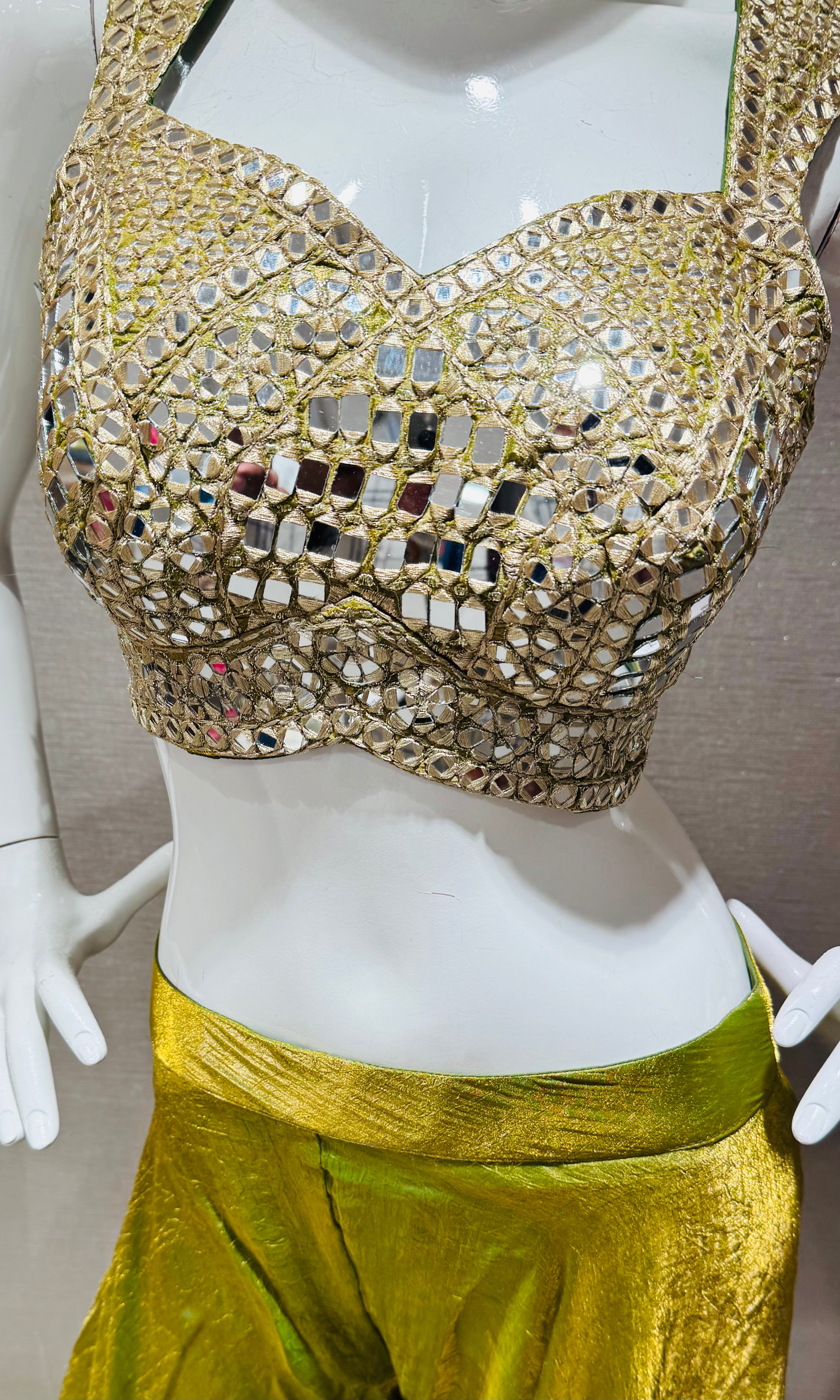 Olive Green Georgette Palazzo with Embellished Blouse