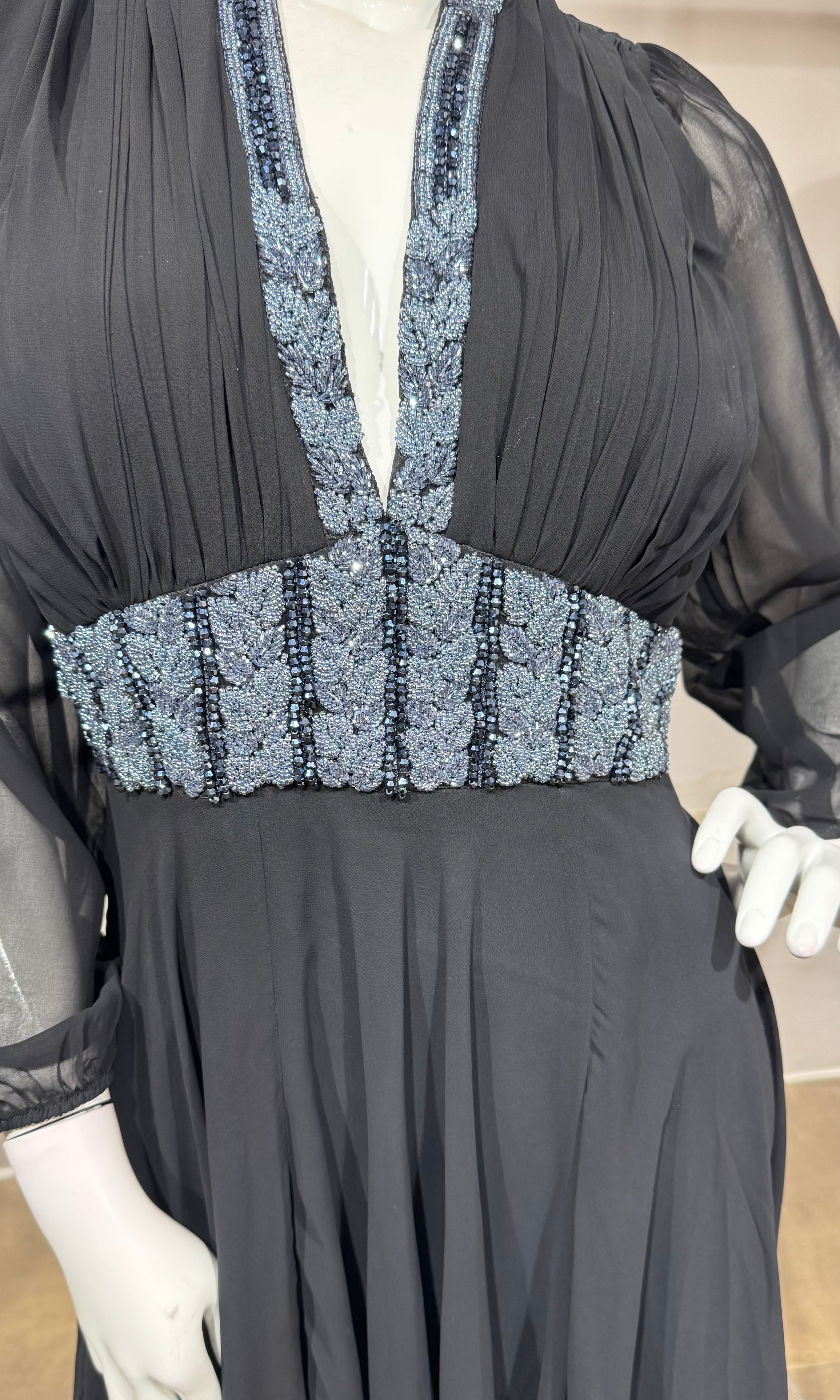 Black Georgette Gown with Silver Embroidery