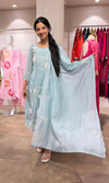 Sky Blue Embroidered Straight Kurta with Dupatta