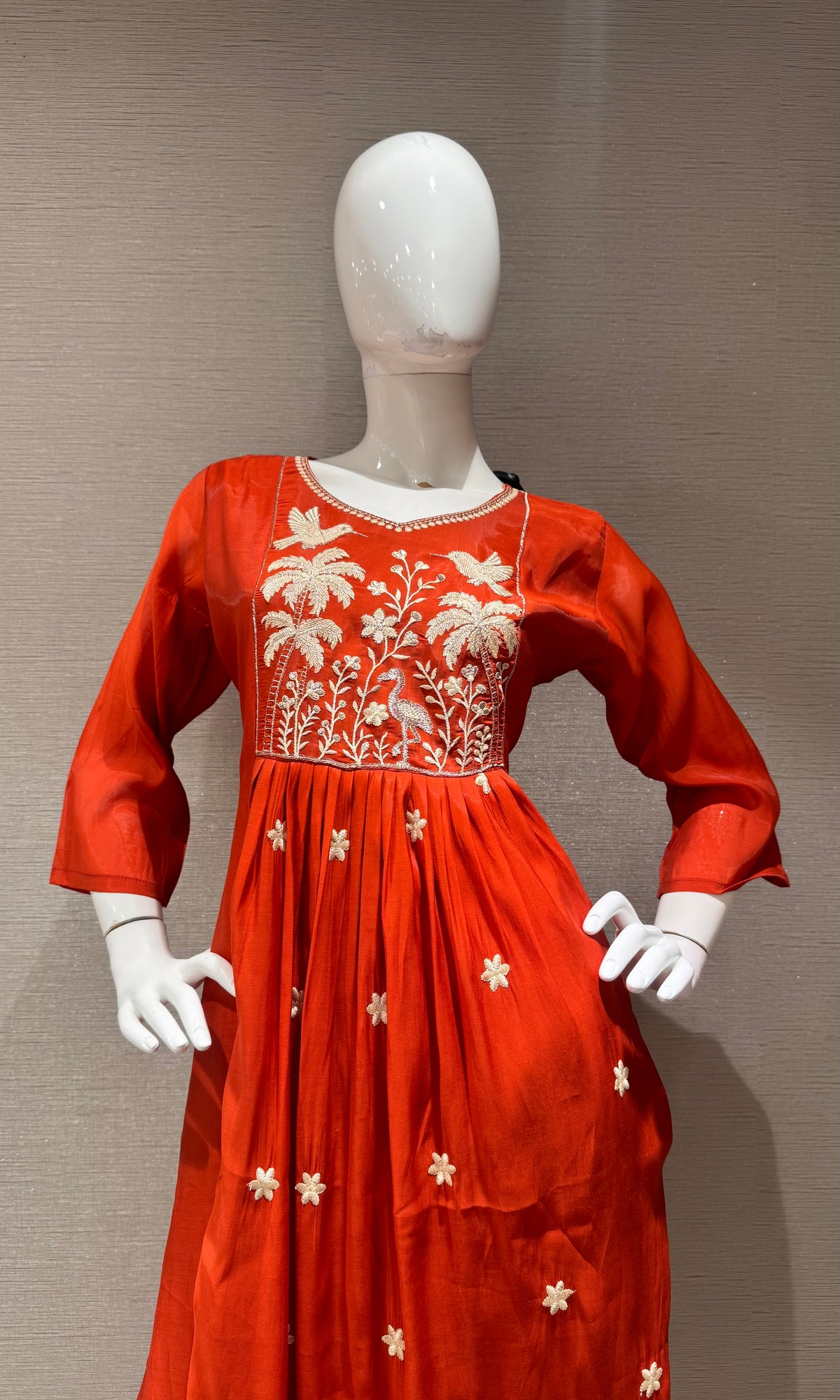 Rust Mul chanderi embroidered kurta set with dupatta
