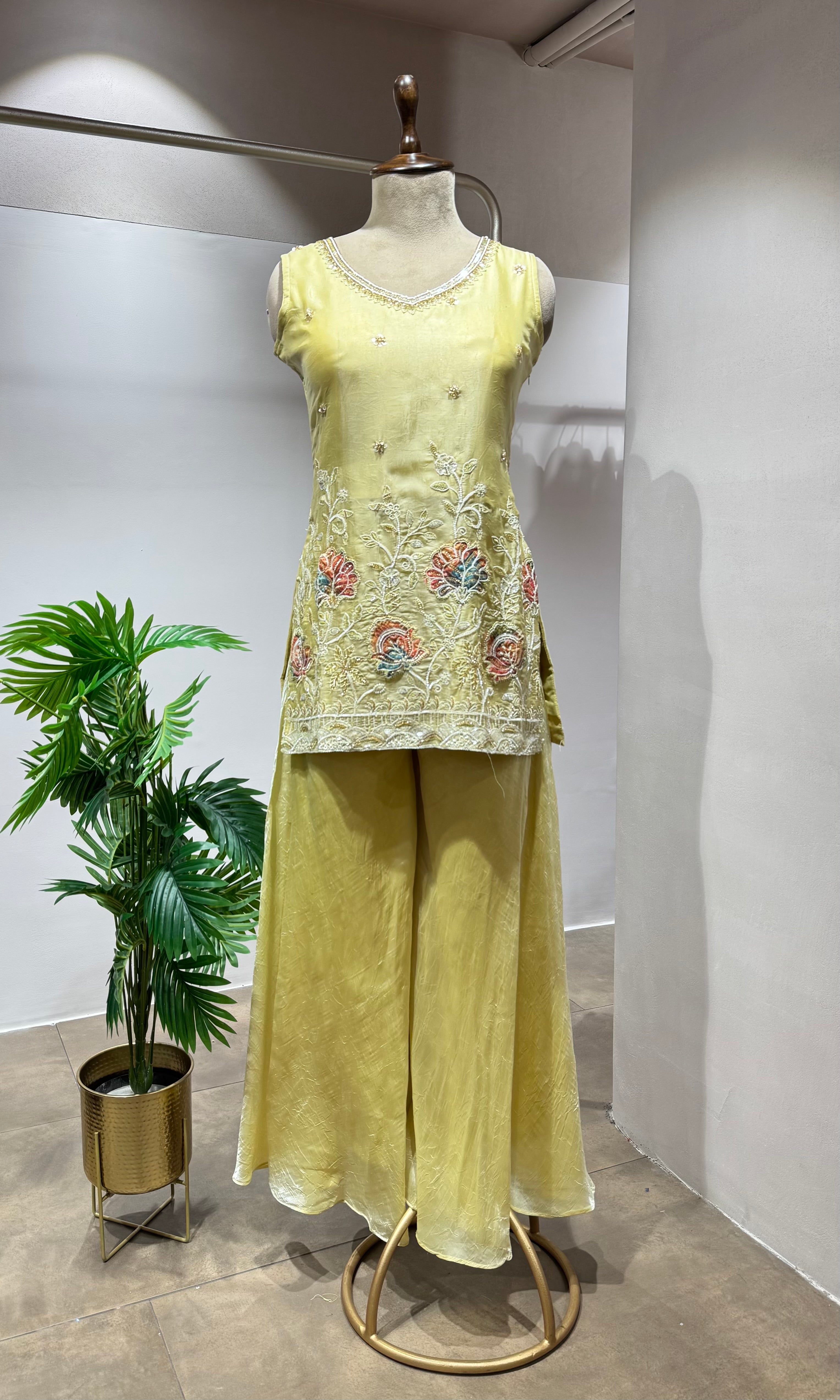 LIGHT YELLOW FLORAL SHARARA SET