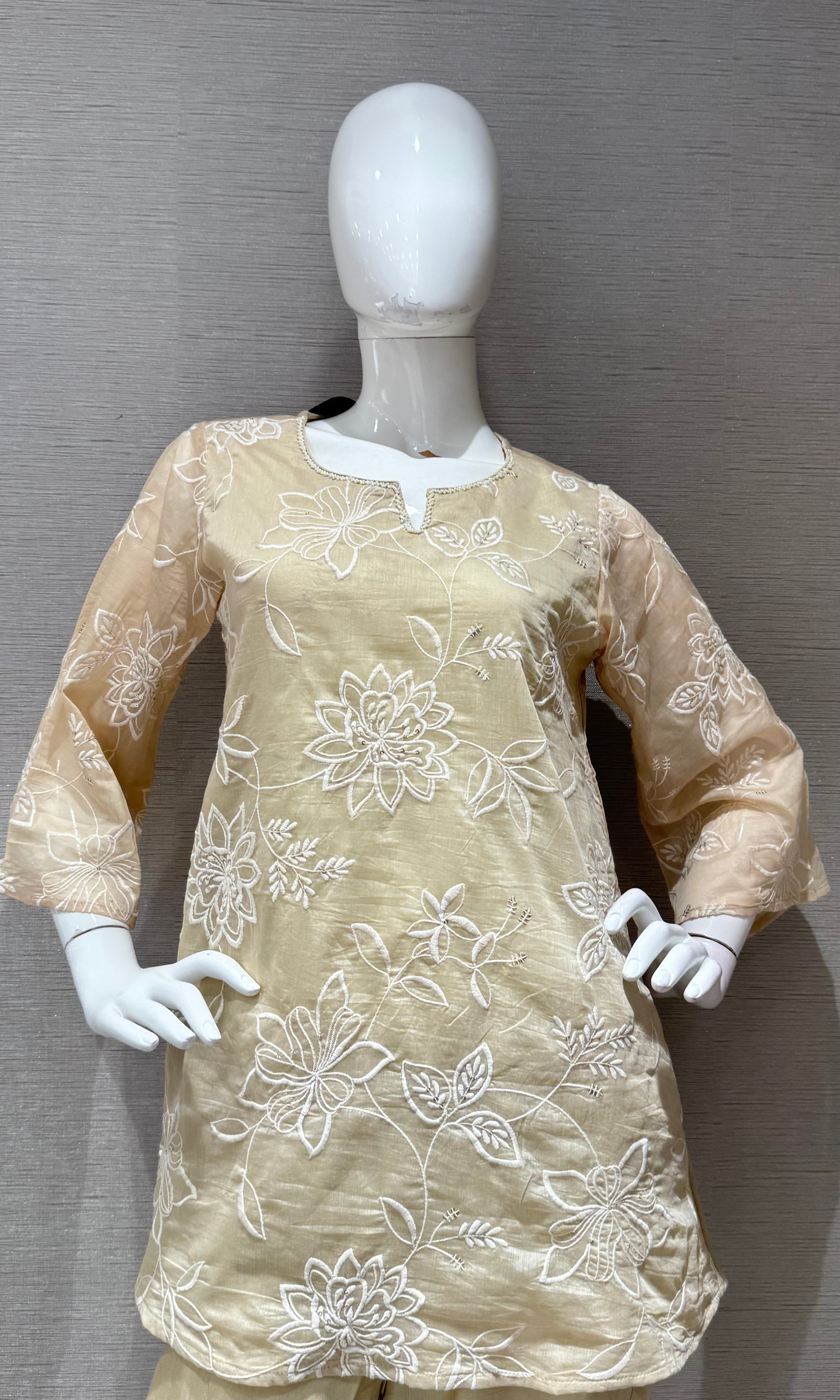 white Floral Embroidered cord set