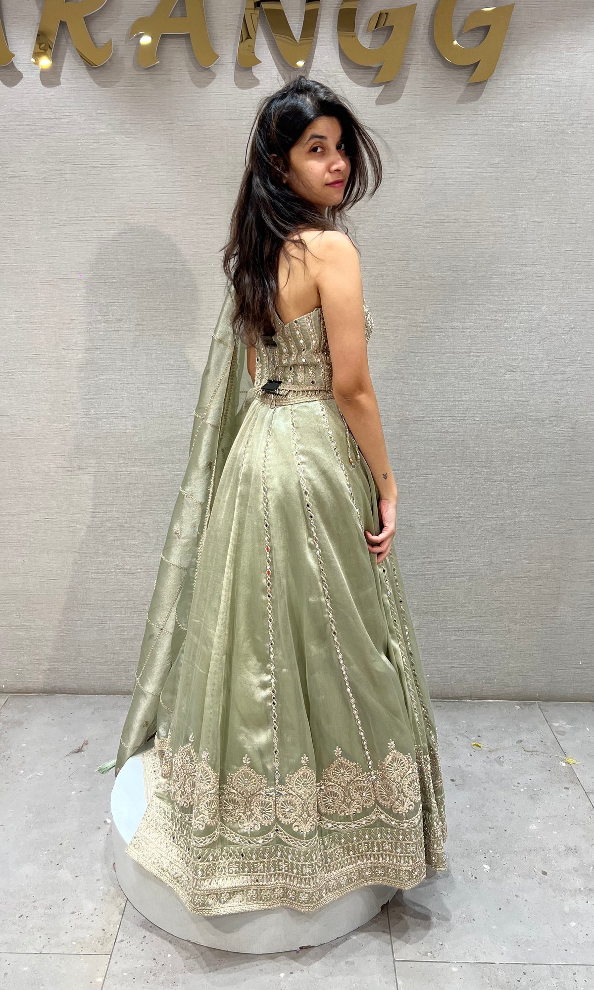 Mint Crush tissue silk Sequined Halter Lehenga set