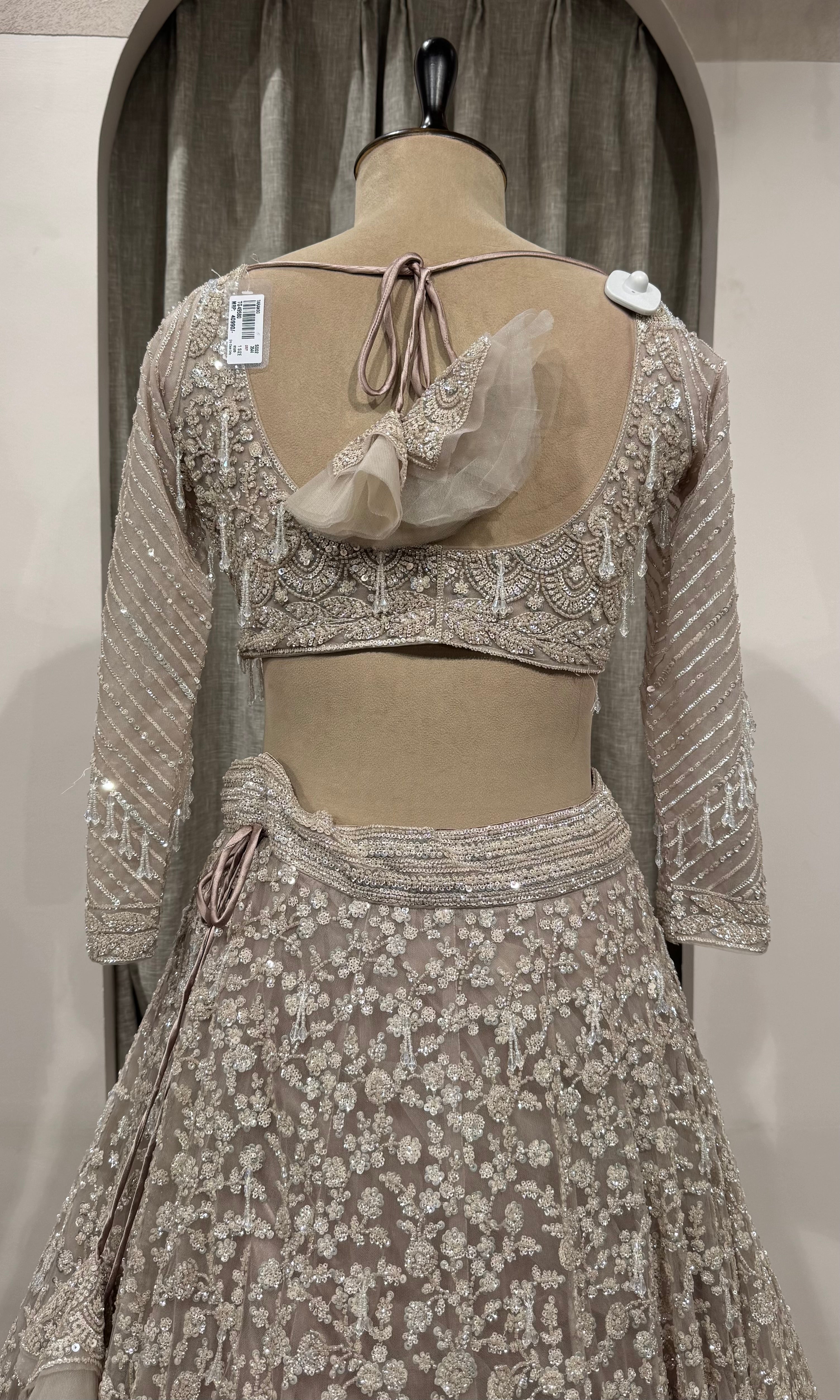 Grey Silver Net Heavy Embroidered Bridal Lehenga Set