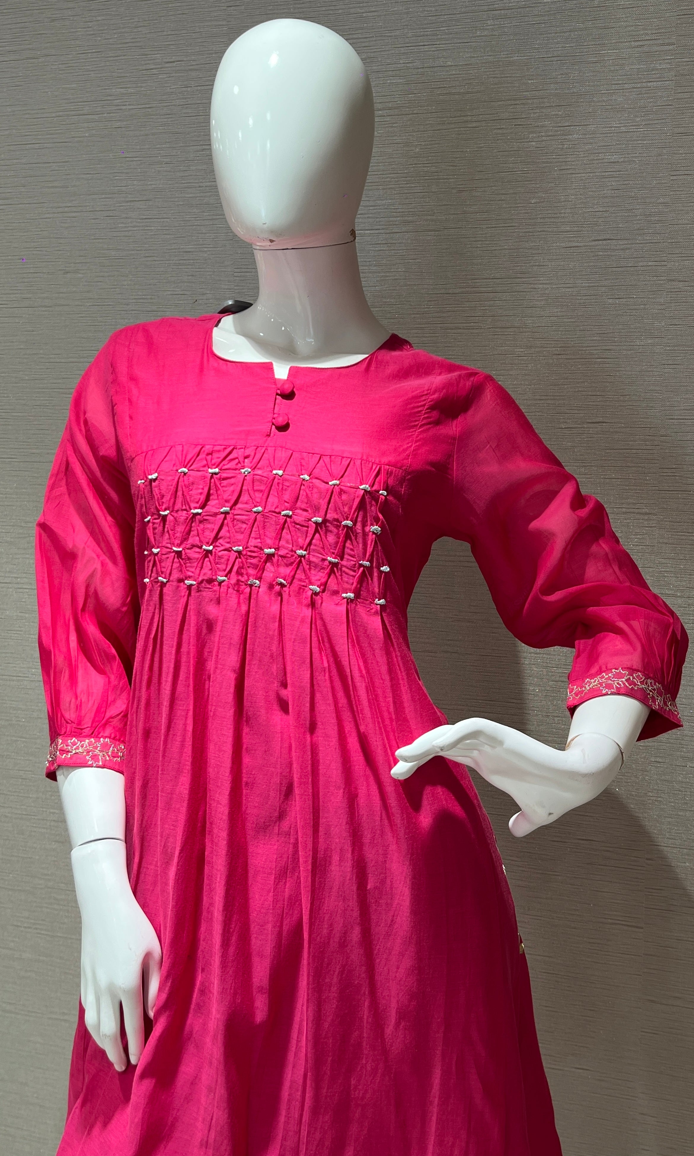 Pink Mul Chanderi kurta set