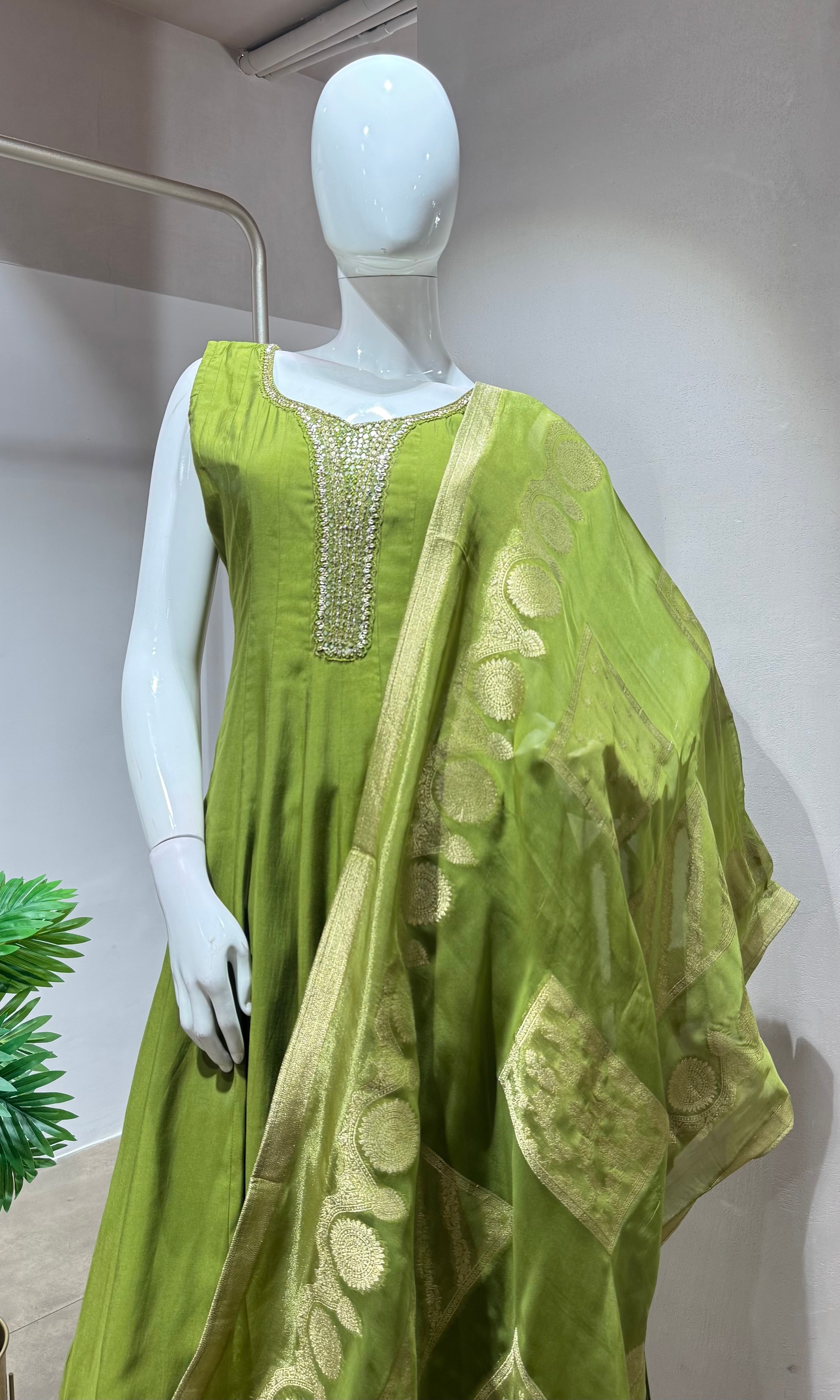 Green ethnic anarkali set