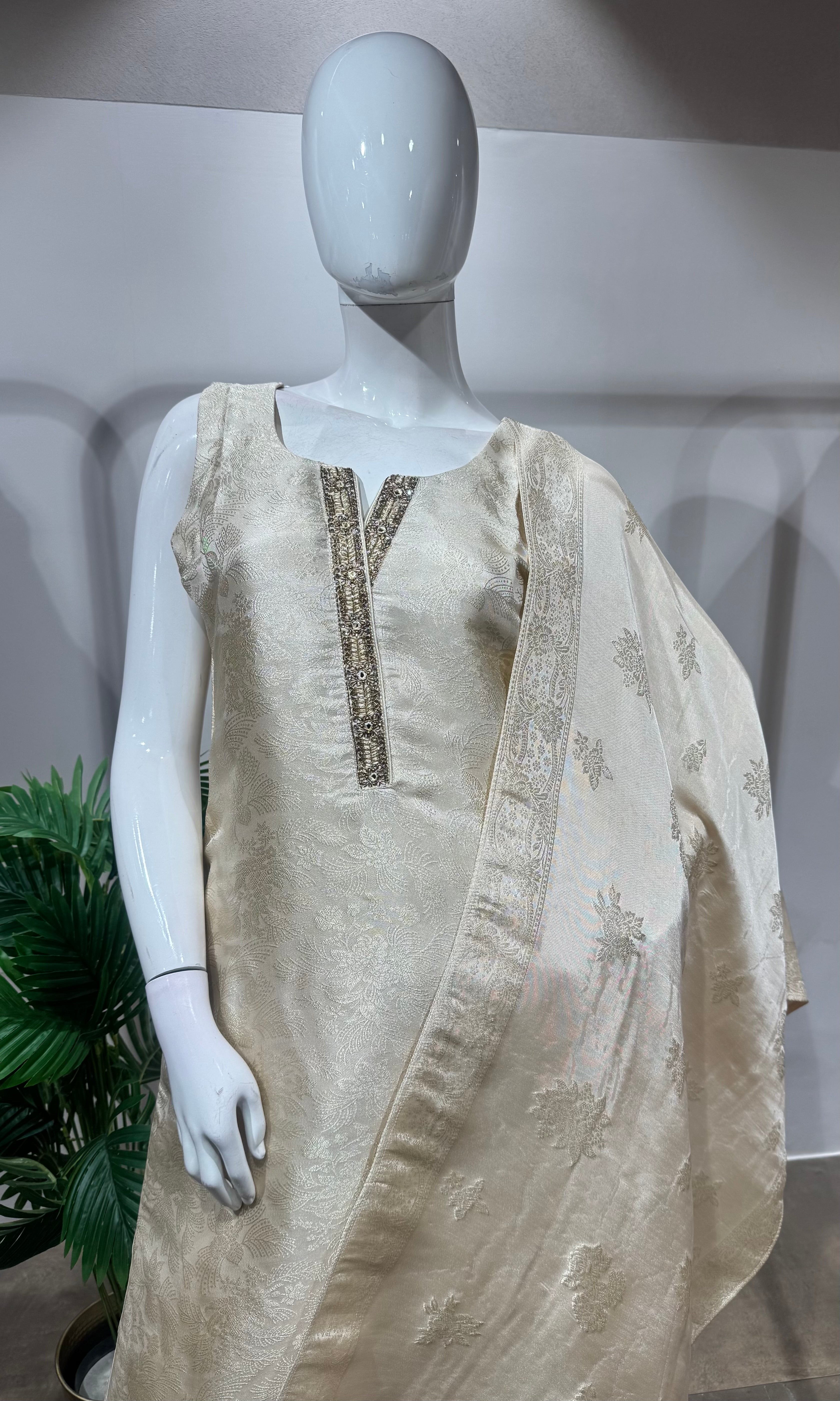 CREAM GOLDEN SHIMMER SILK KURTA SET