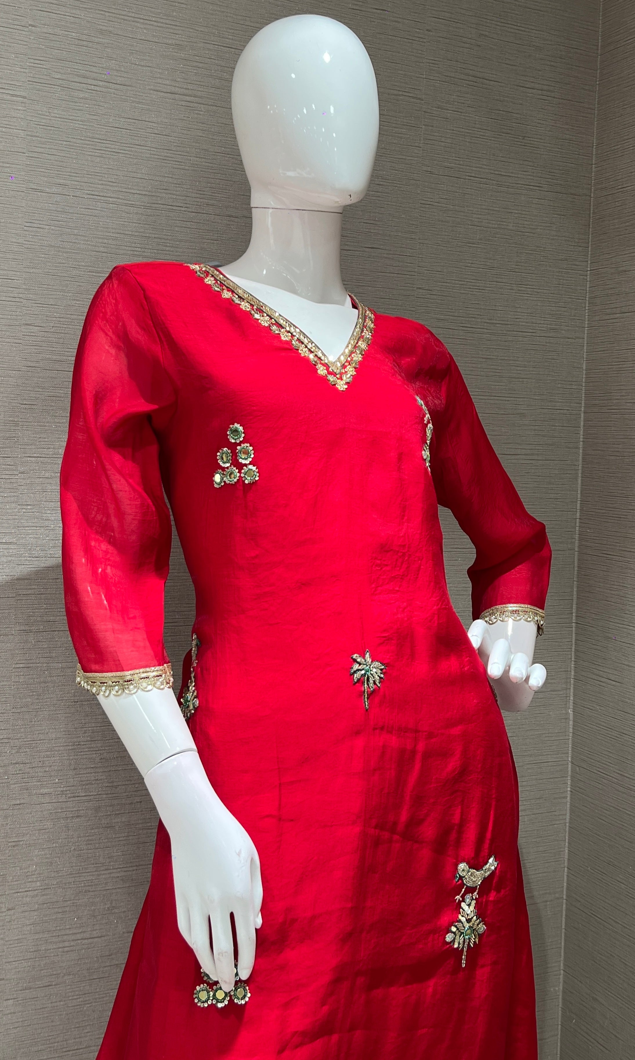 Red KURTA SET WITH DUPATTA