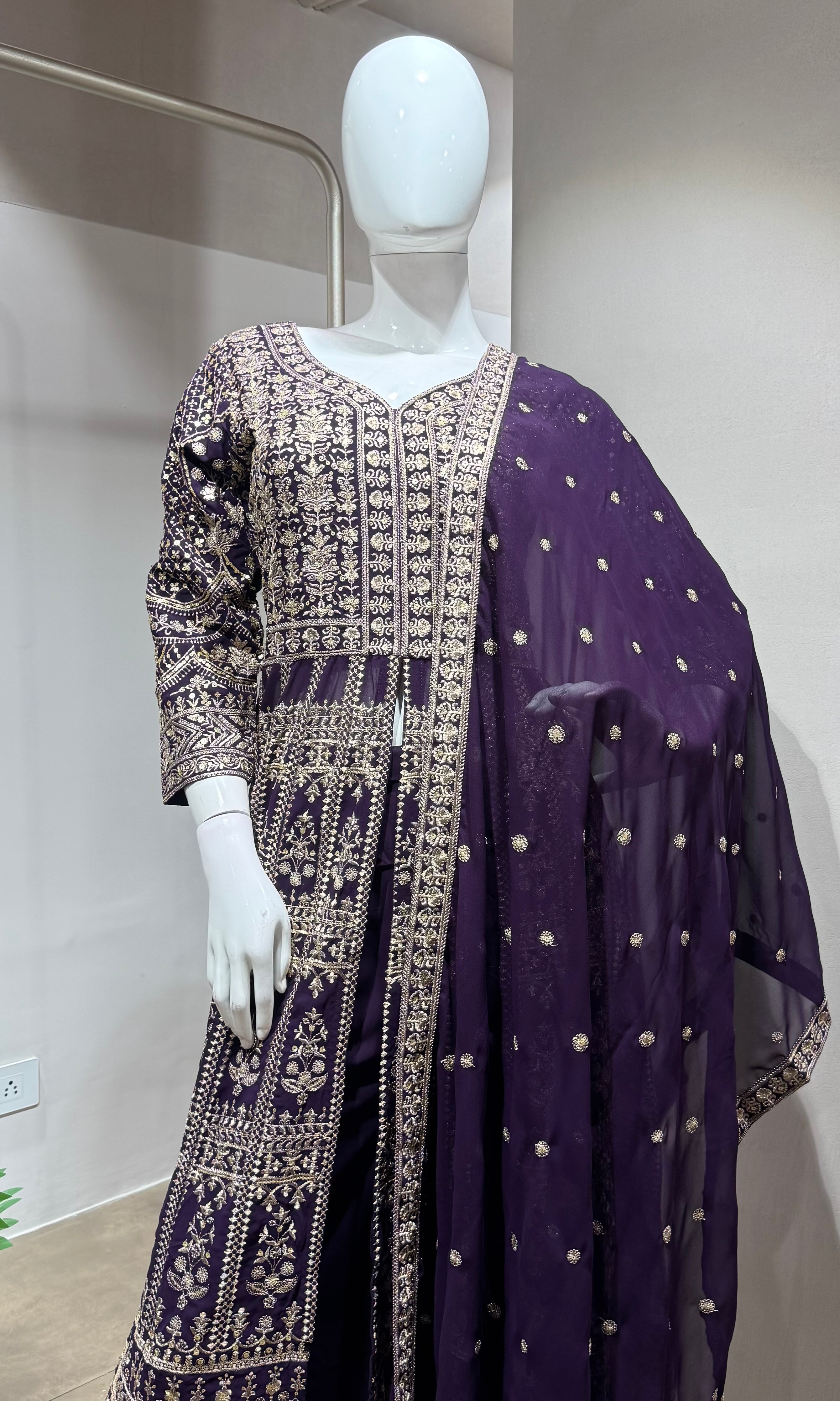 Purple A line cut palazoo set