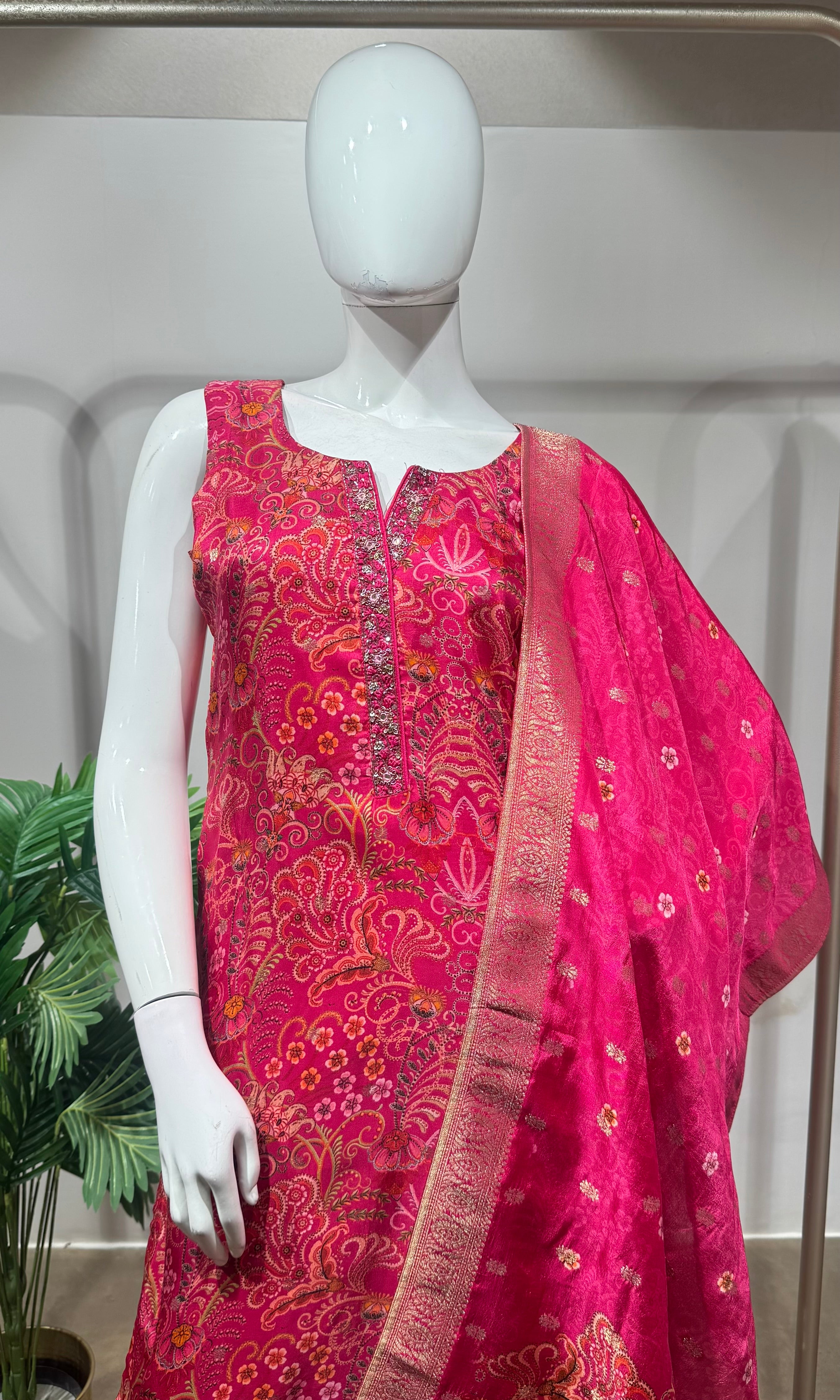 rani pink and gold ethnic kurta set