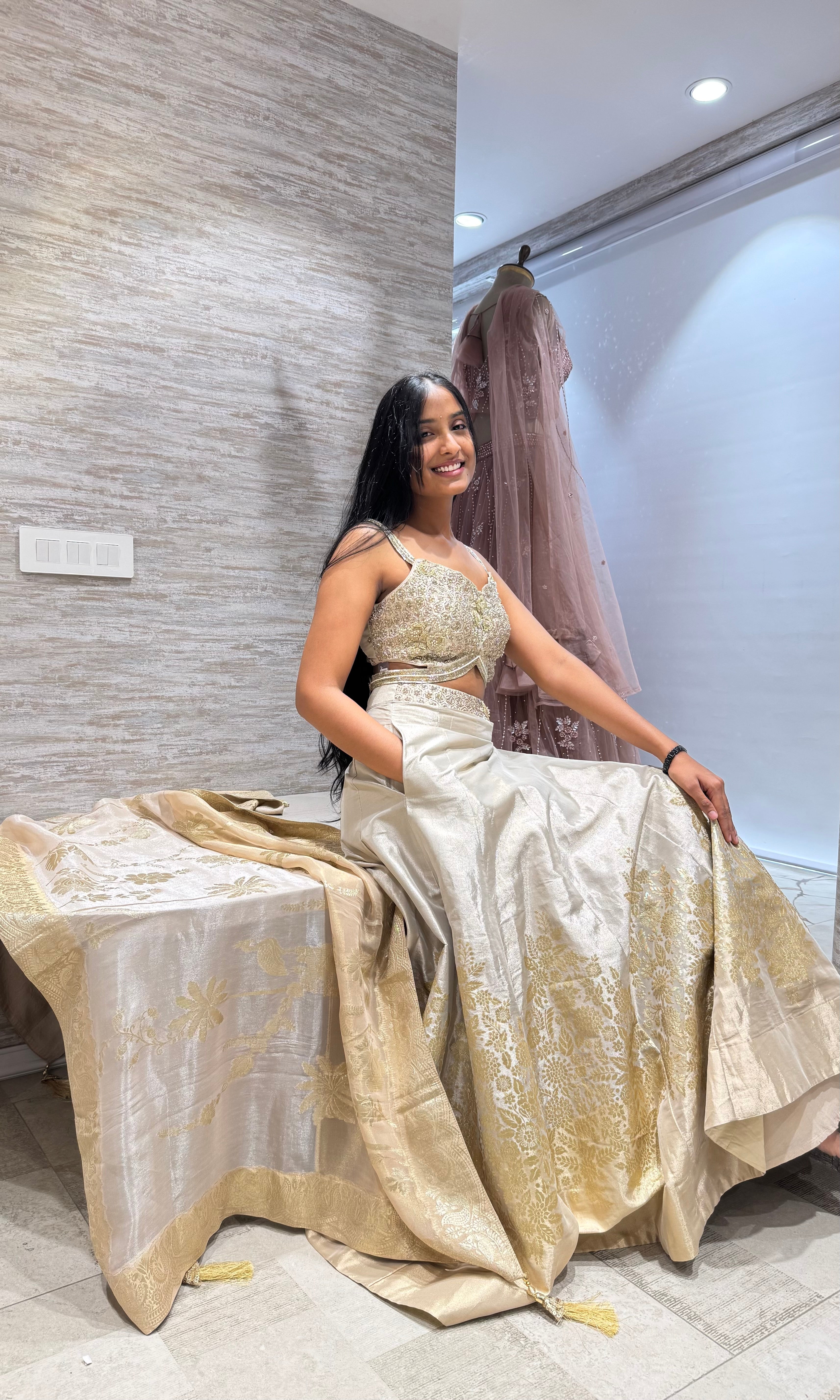 Gold Embroidered Tissue Lehenga