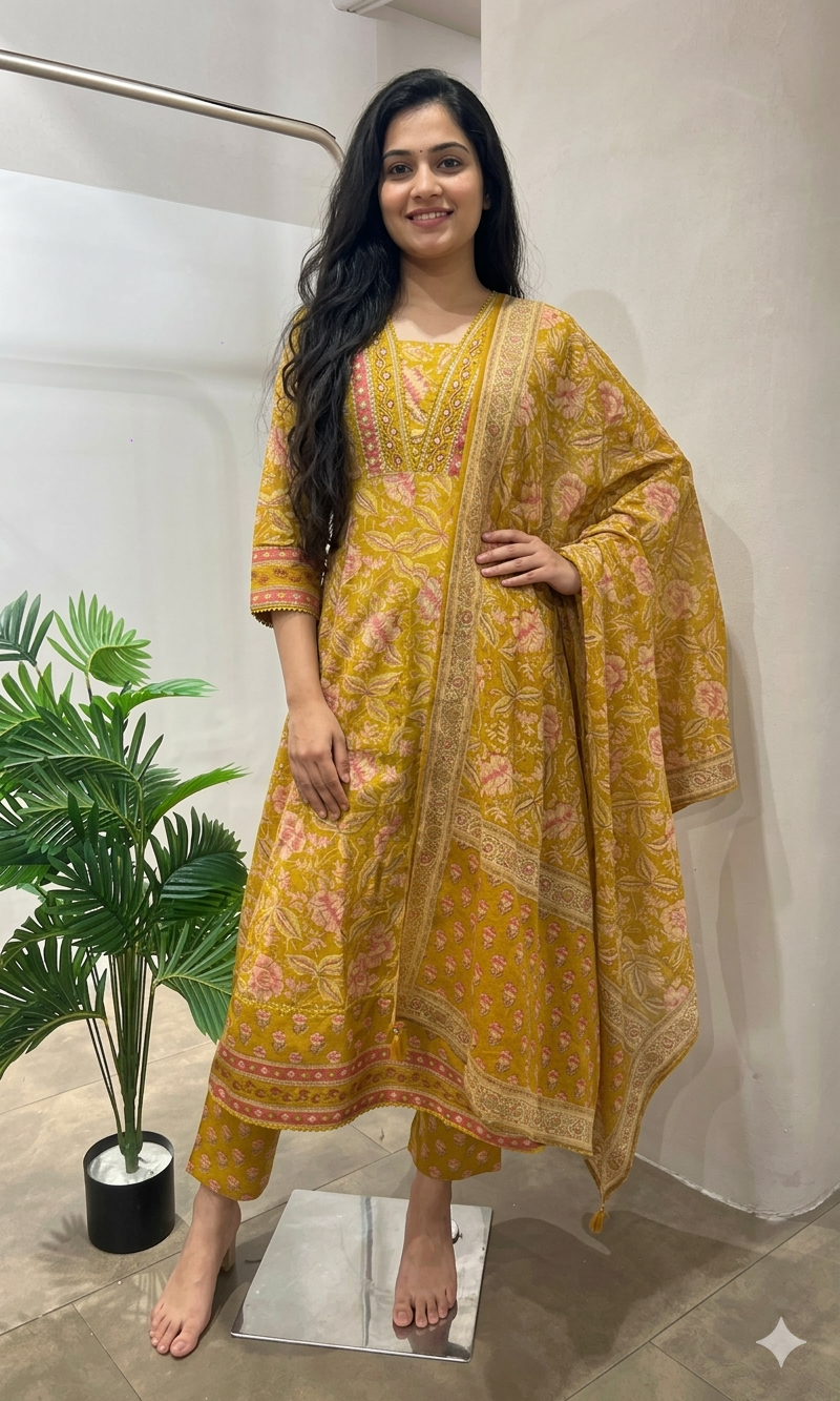 Light yellow FLORAL kurta set