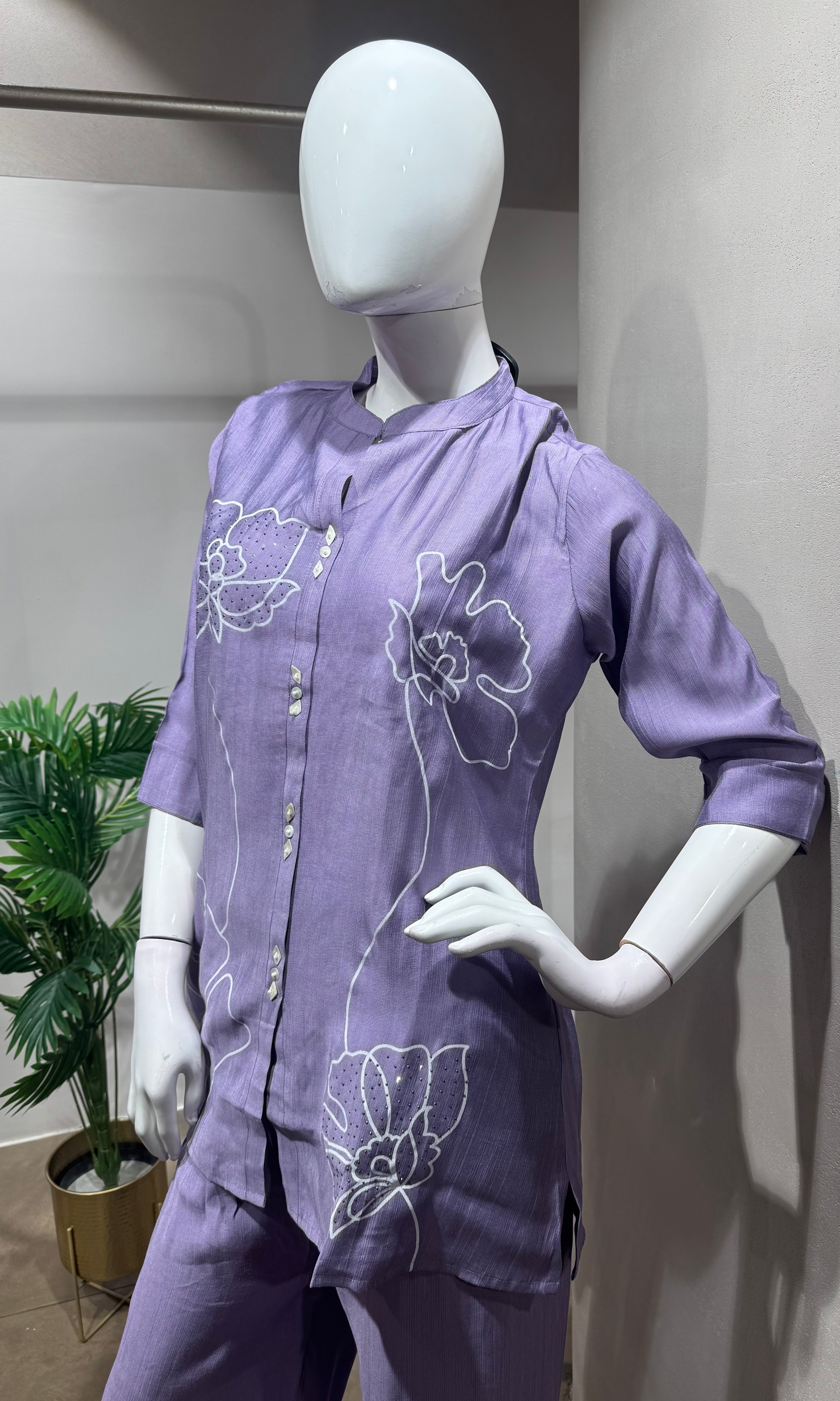 Purple Floral Printed cord set
