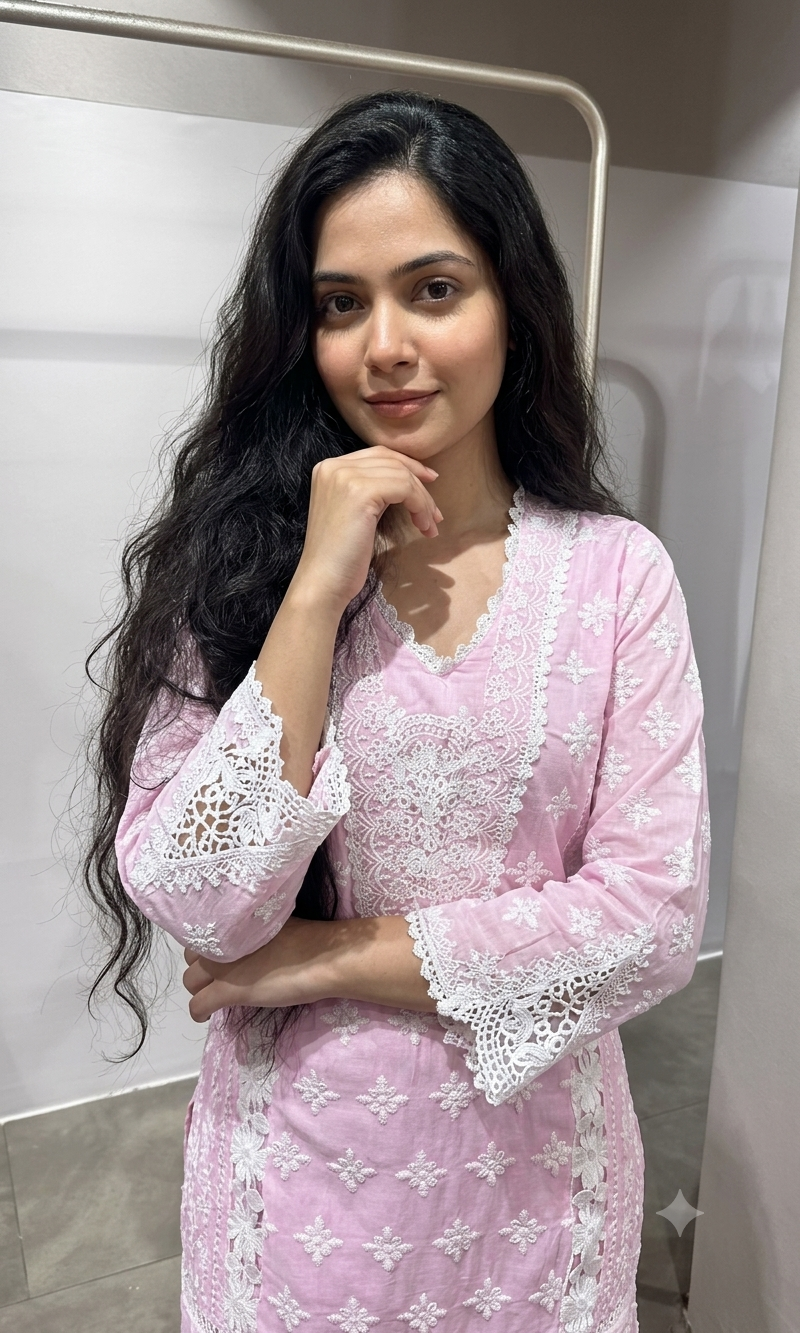 Light Pink Embroidered Cotton Cord Set