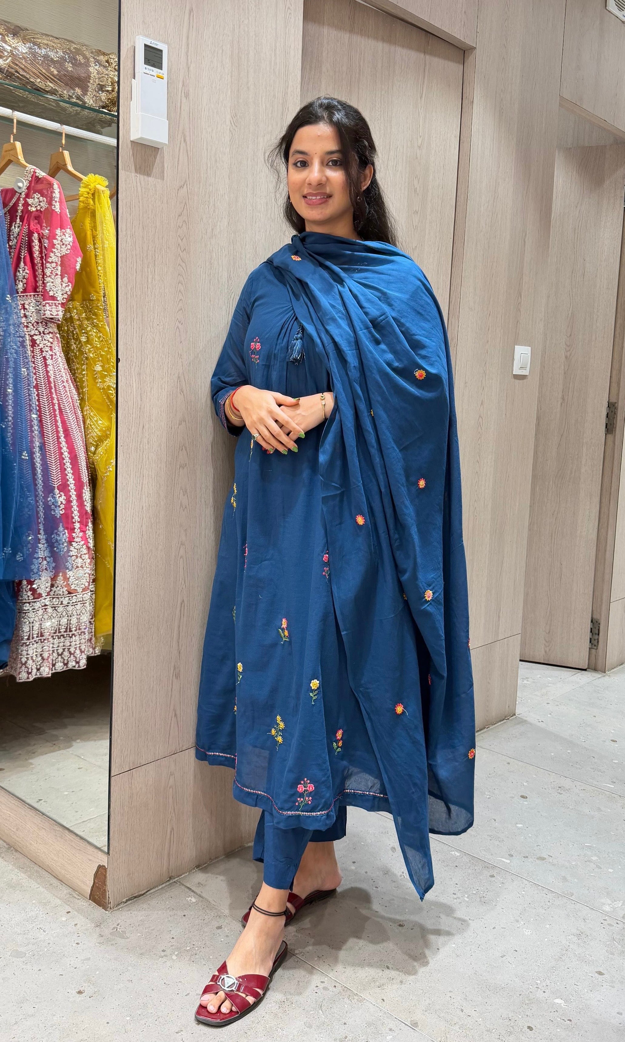 Blue FLORAL EMBROIDERED KURTA SET