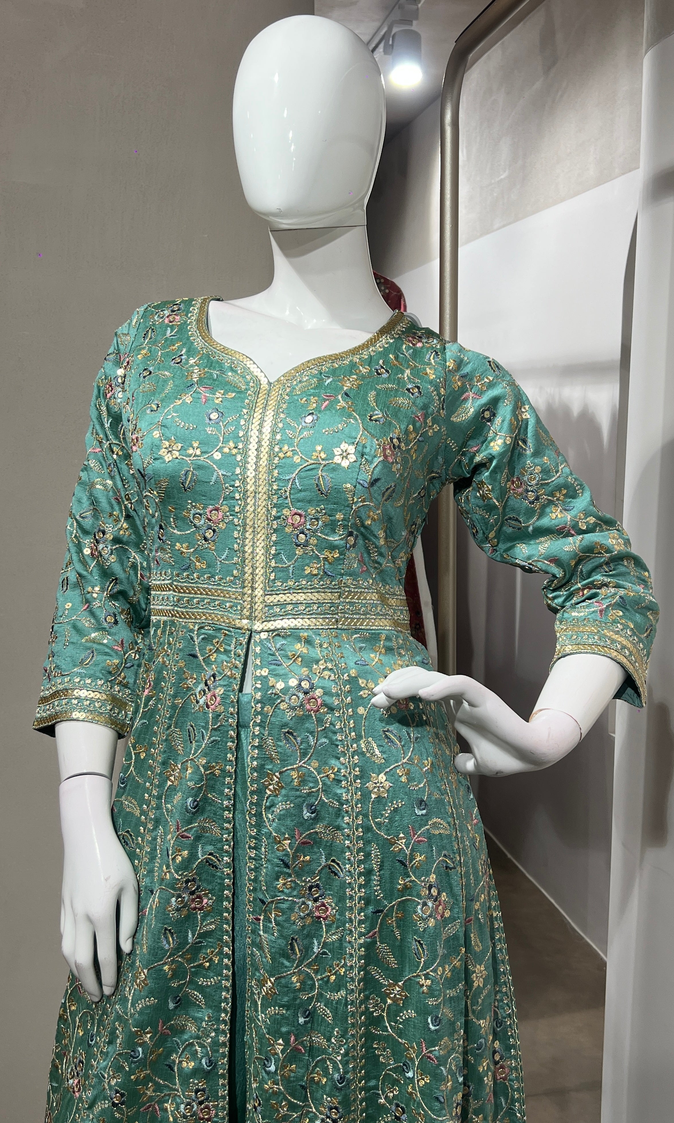 Sea green FRONT SLIT ANARKALI SET