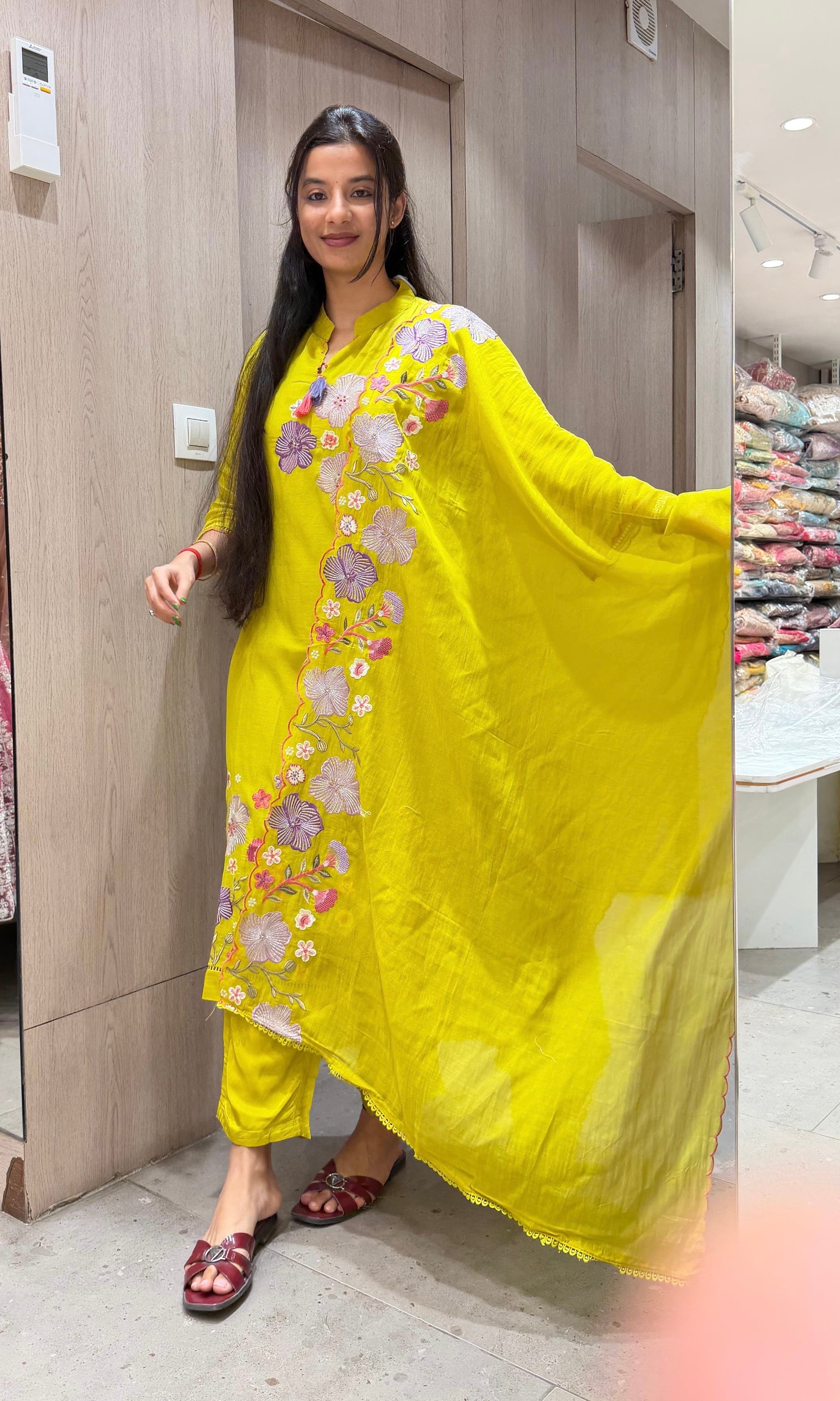 Light yellow FLORAL kurta set