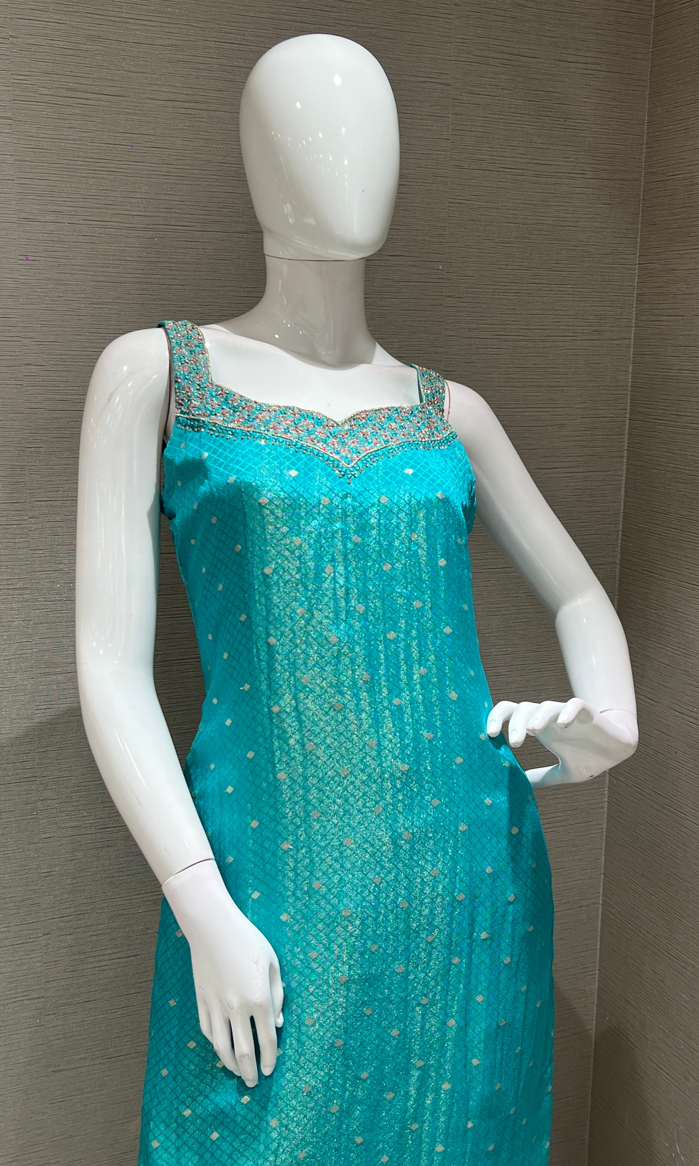 Sea blue kurta set with floral printed dupatta