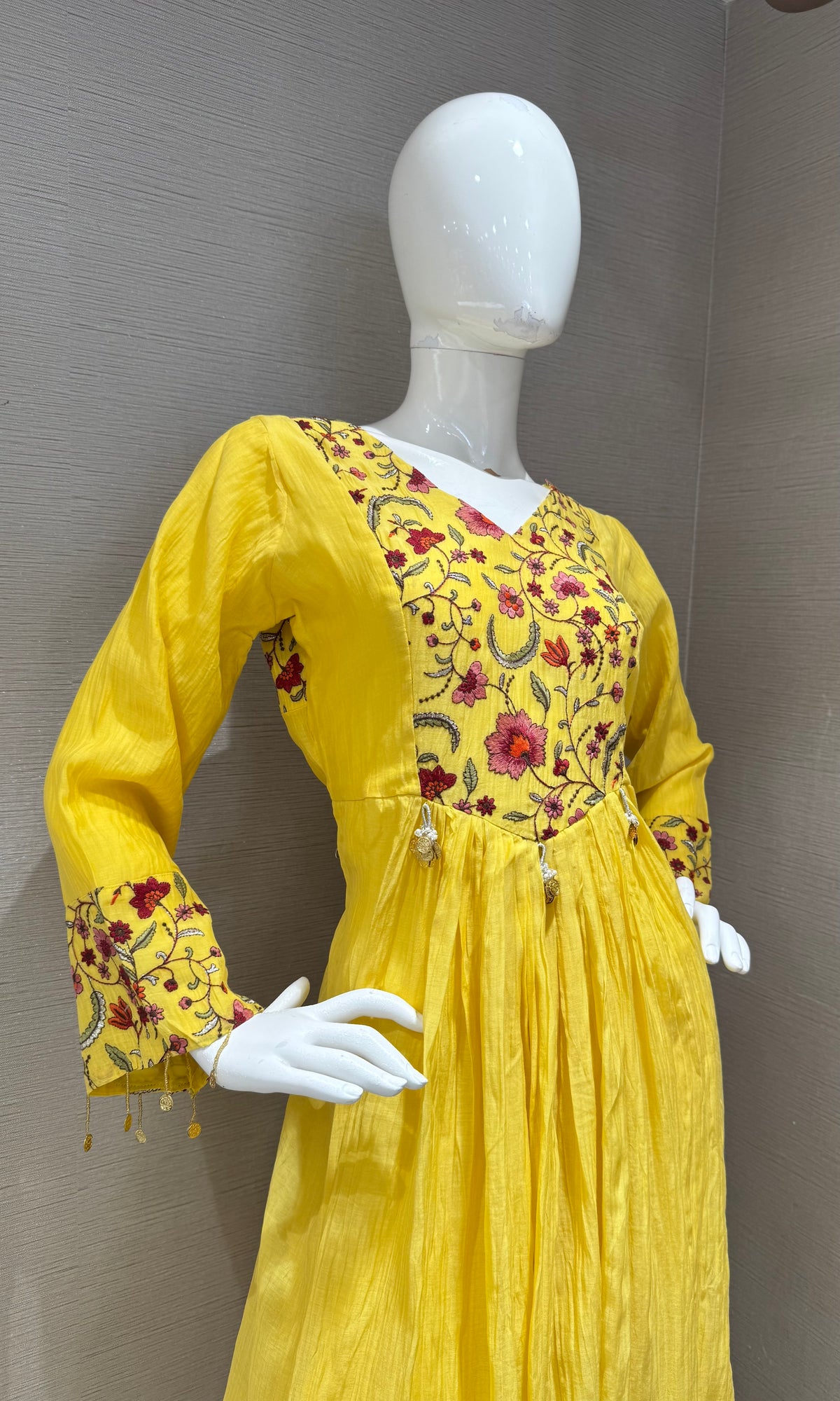 Yellow Floral Embroidery Cotton Kurta Set with dupatta