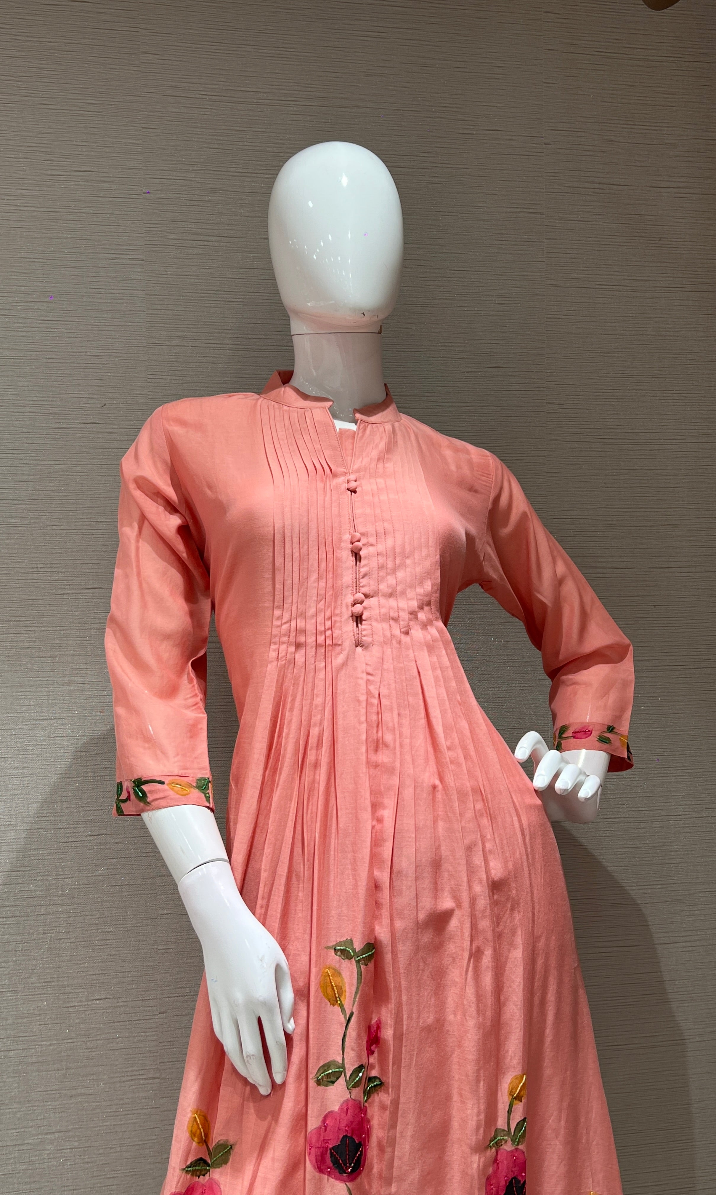 Onion pink FLORAL MUL CHANDERI KURTA SET