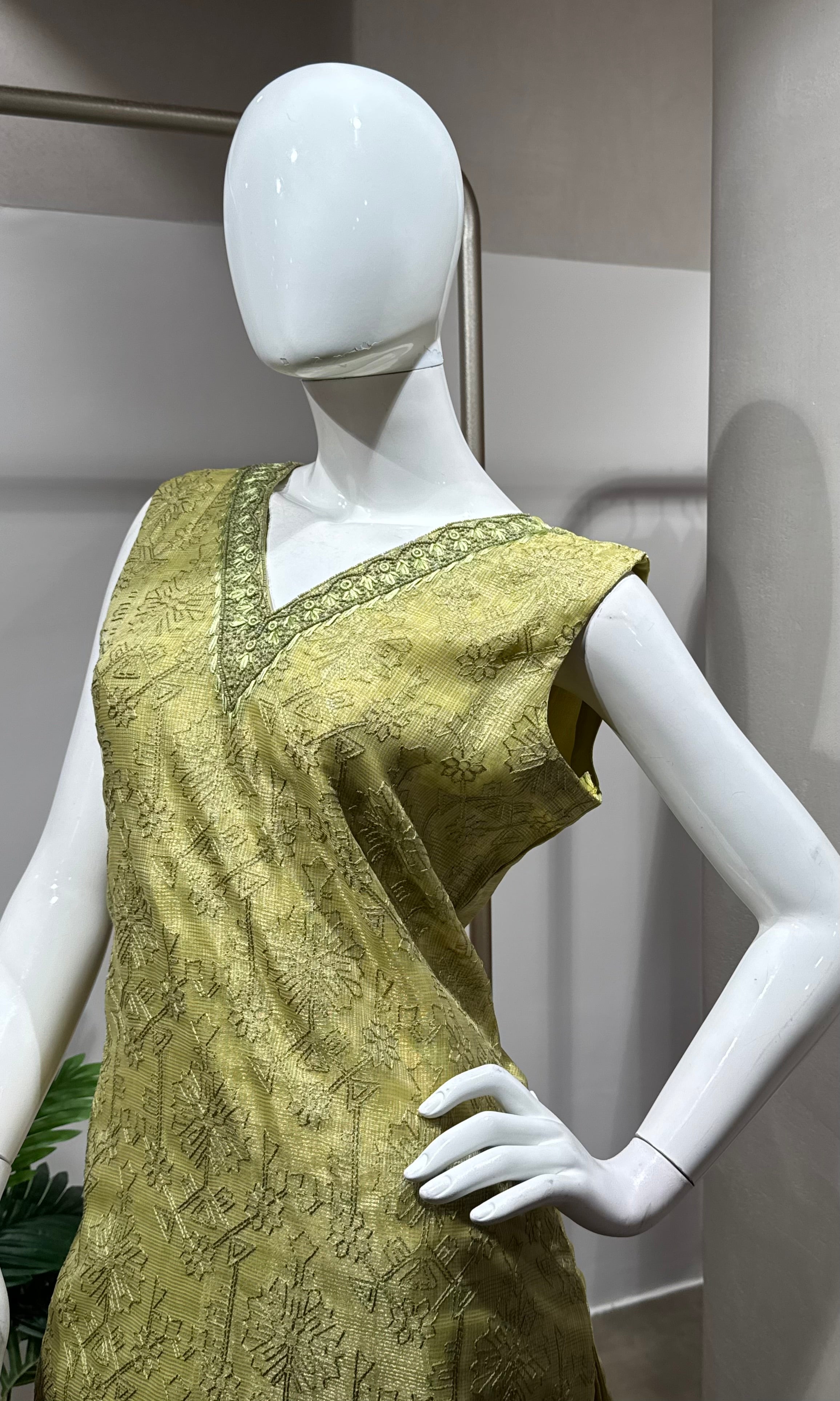 Light Green tissue printed Kurta Set