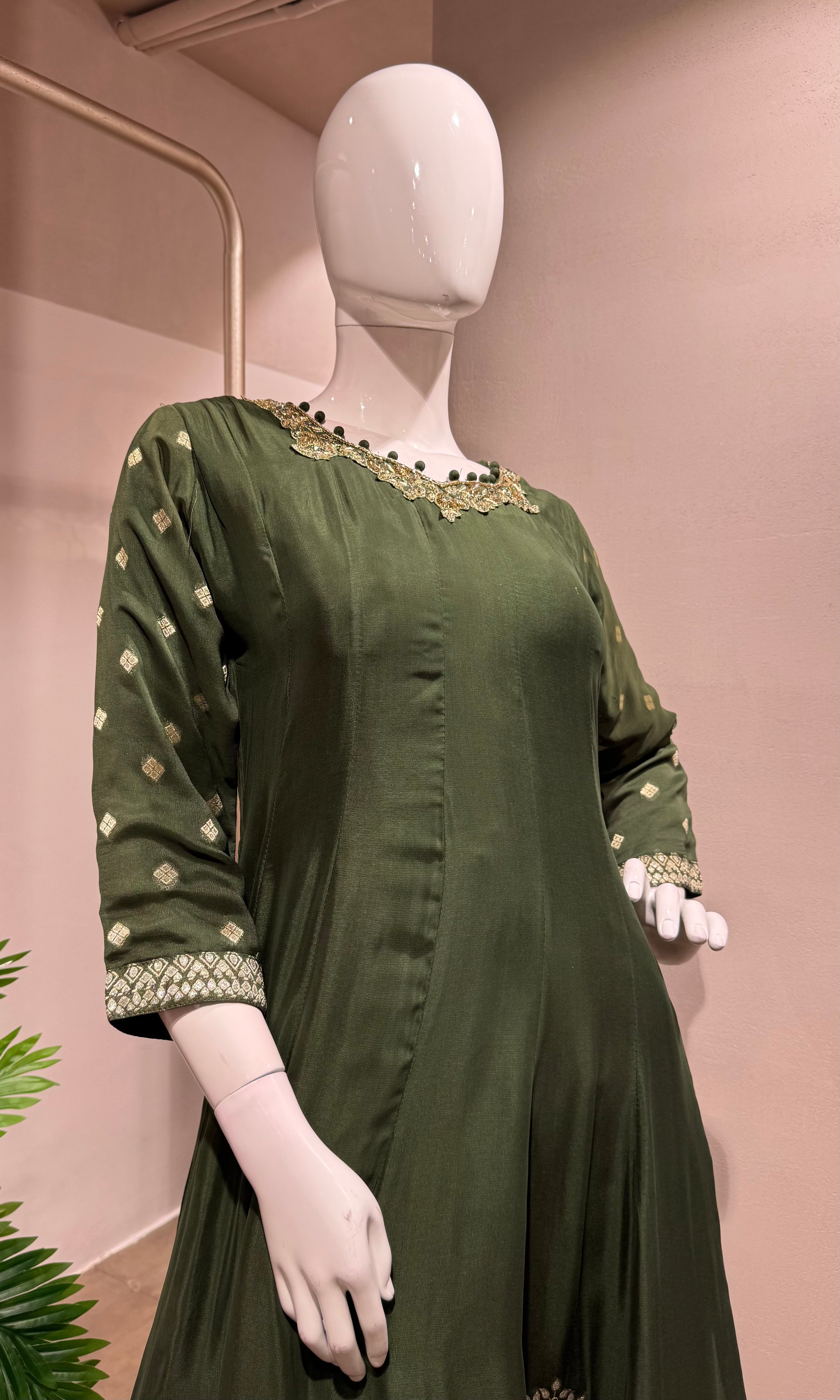BOTTLE GREEN ANARKALI WITH Palazzo PANTS