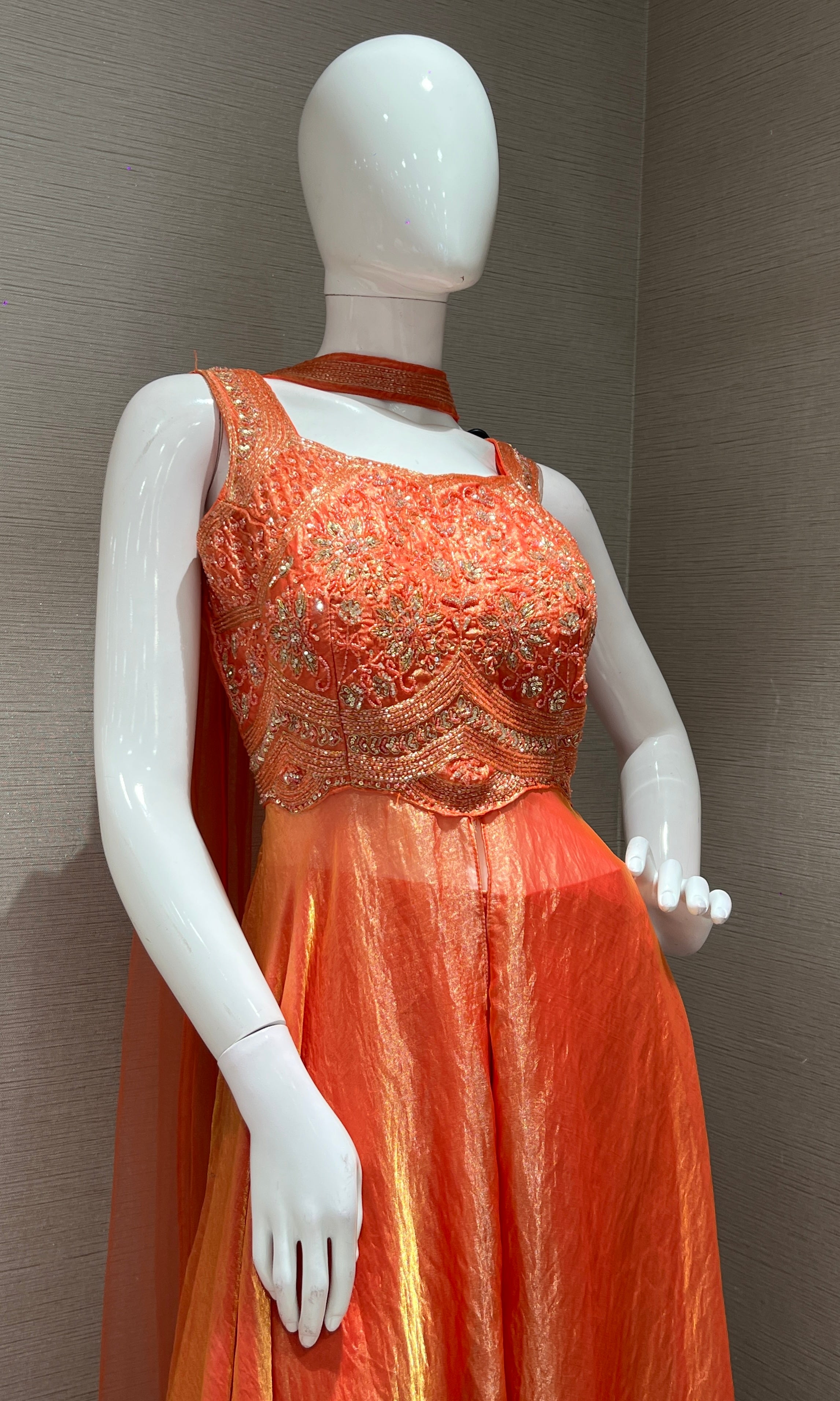 Orange EMBROIDERED ANARKALI LONG DRESS