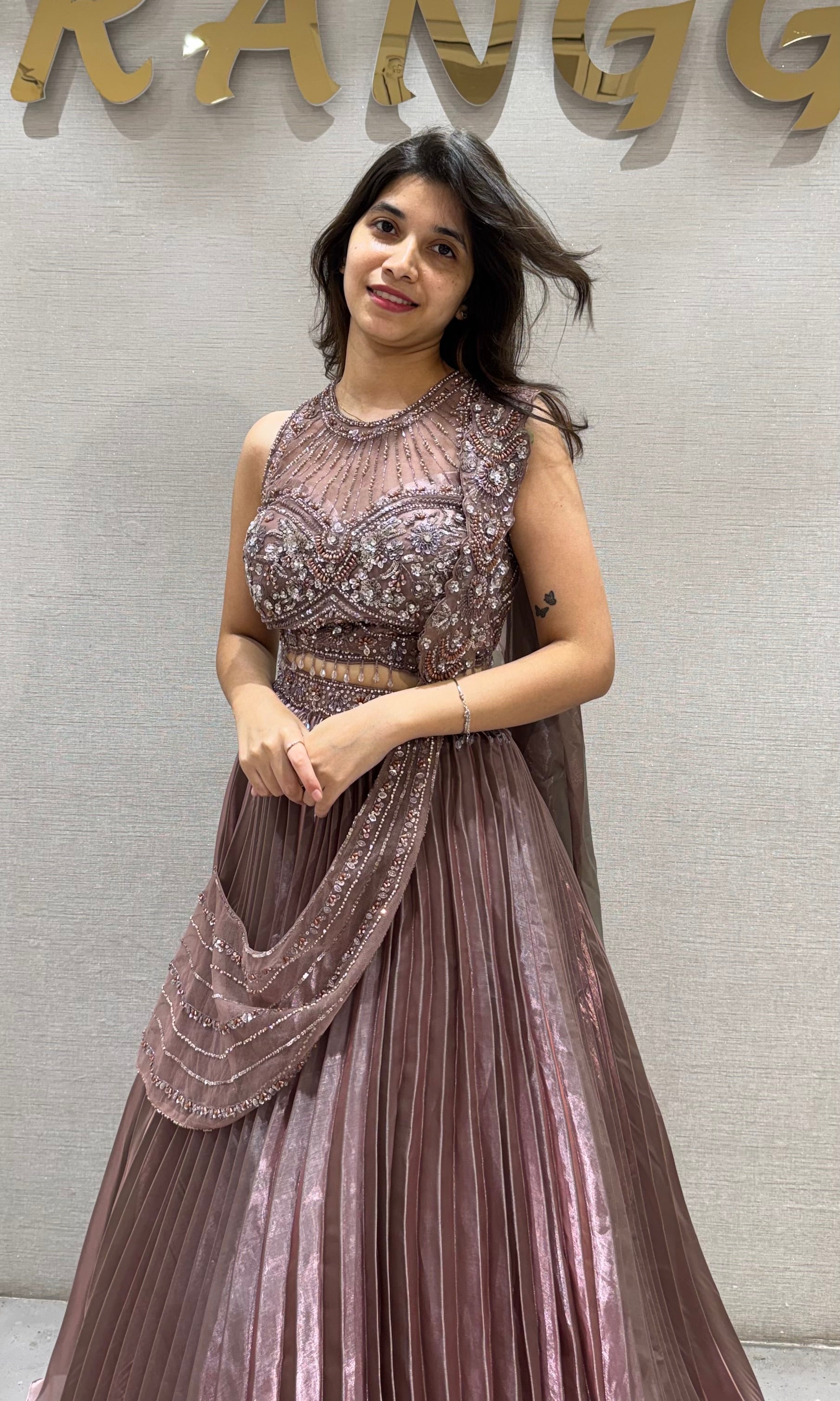 Onion Pink Organza Crop Top Lehenga set