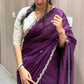 🤍White blouse with purple saree 7777💜